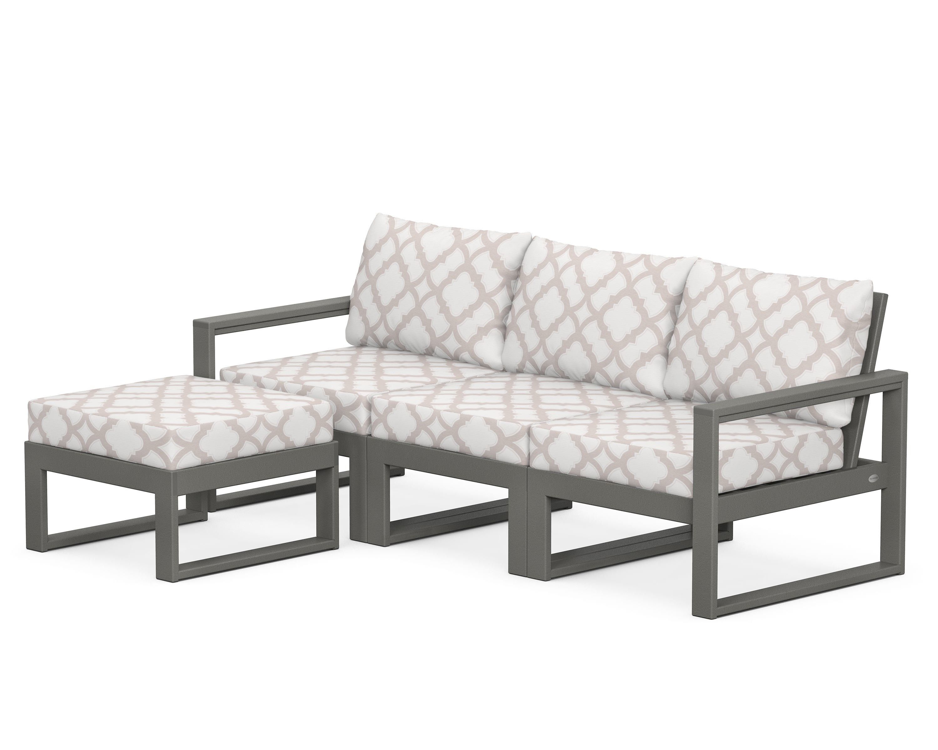 POLYWOOD® EDGE 4-Piece Modular Deep Seating Set with Ottoman in Slate Grey / Trellis Dune Burlap