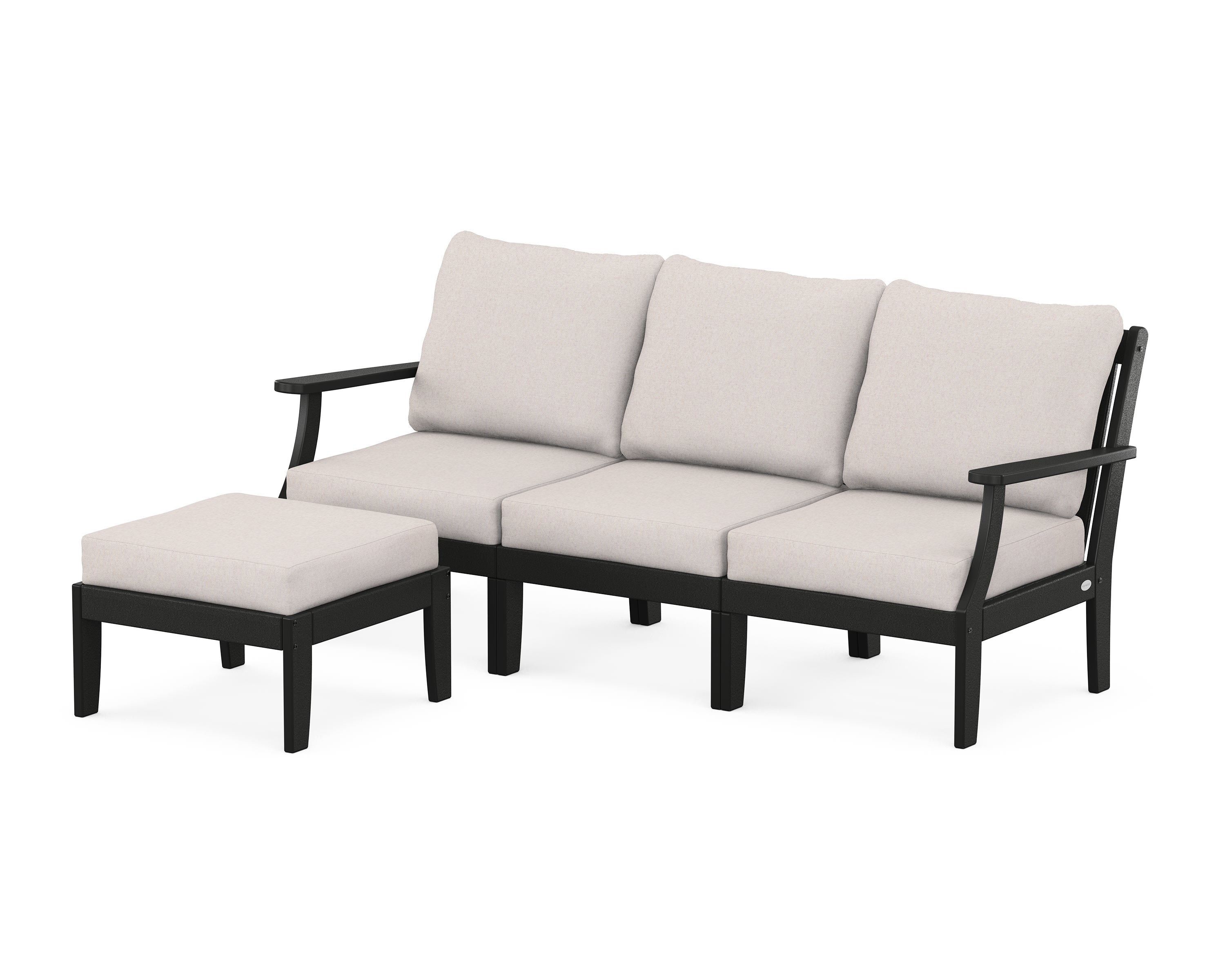 POLYWOOD® Braxton Modular 4-Piece Deep Seating Set with Ottoman in Black / Dune Burlap