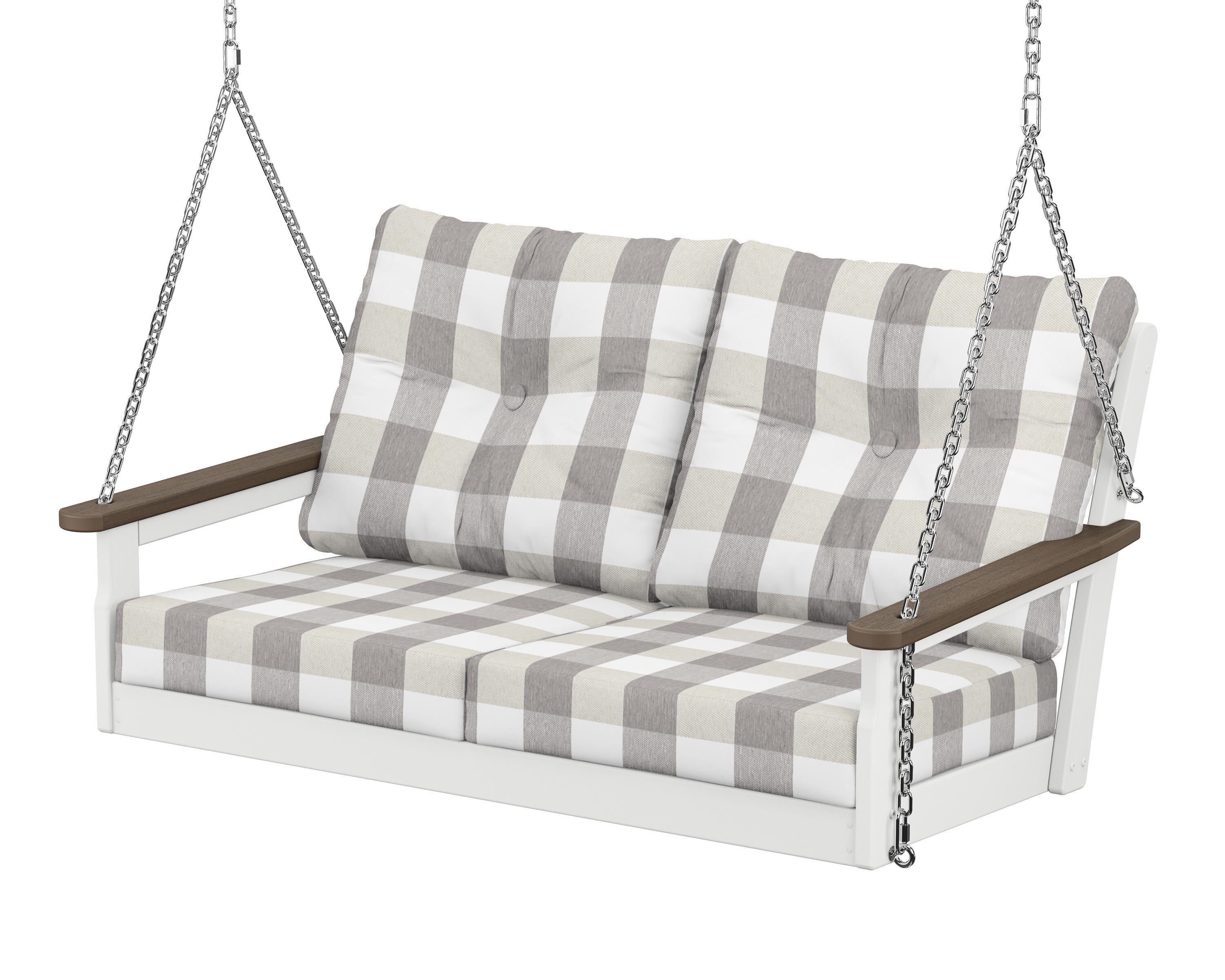 POLYWOOD® Vineyard Deep Seating Swing in White / Kona / Buffalo Plaid Grey Mist