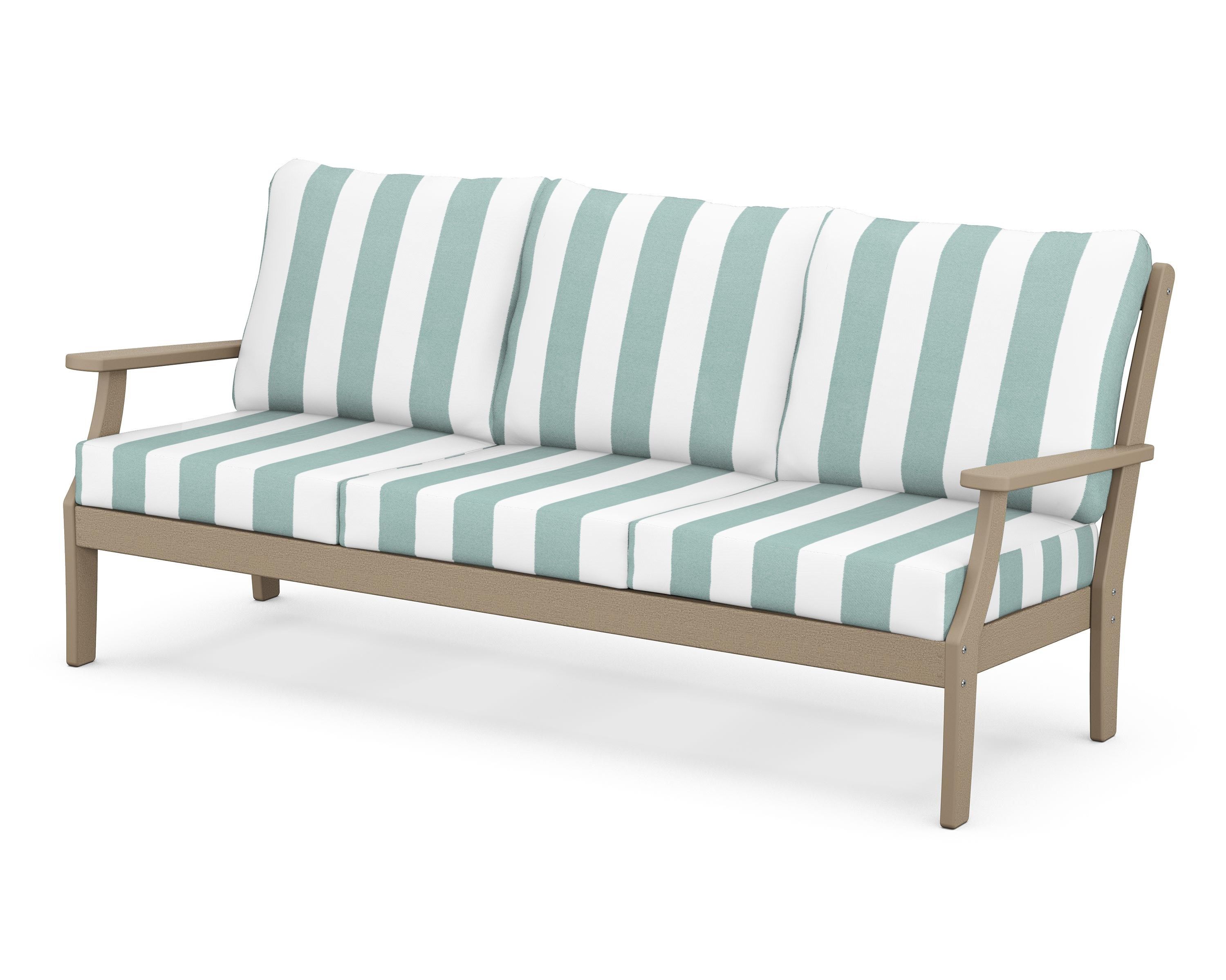 POLYWOOD® Braxton Deep Seating Sofa in Vintage Sahara / Cabana Stripe Glacier Spa