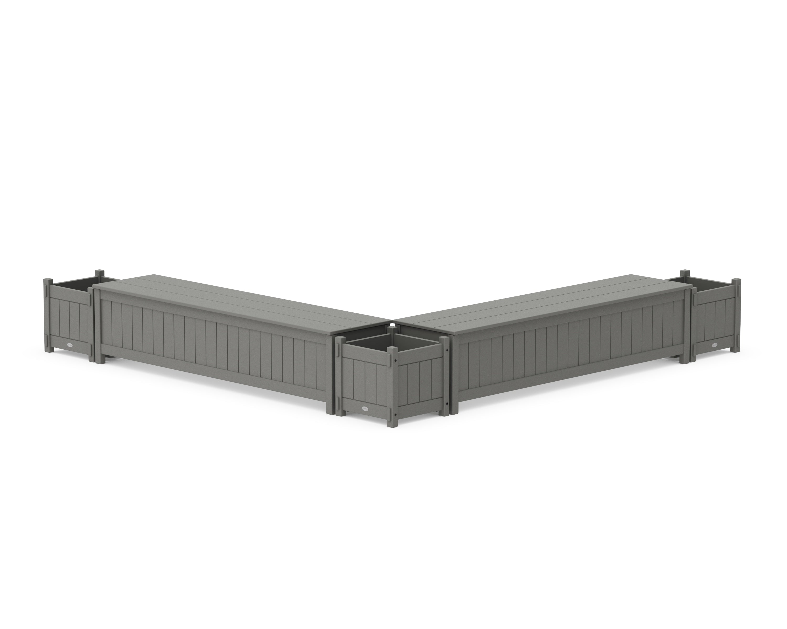 POLYWOOD® 72" Vineyard L- Shaped Planter Storage Bench Corner Set in Slate Grey