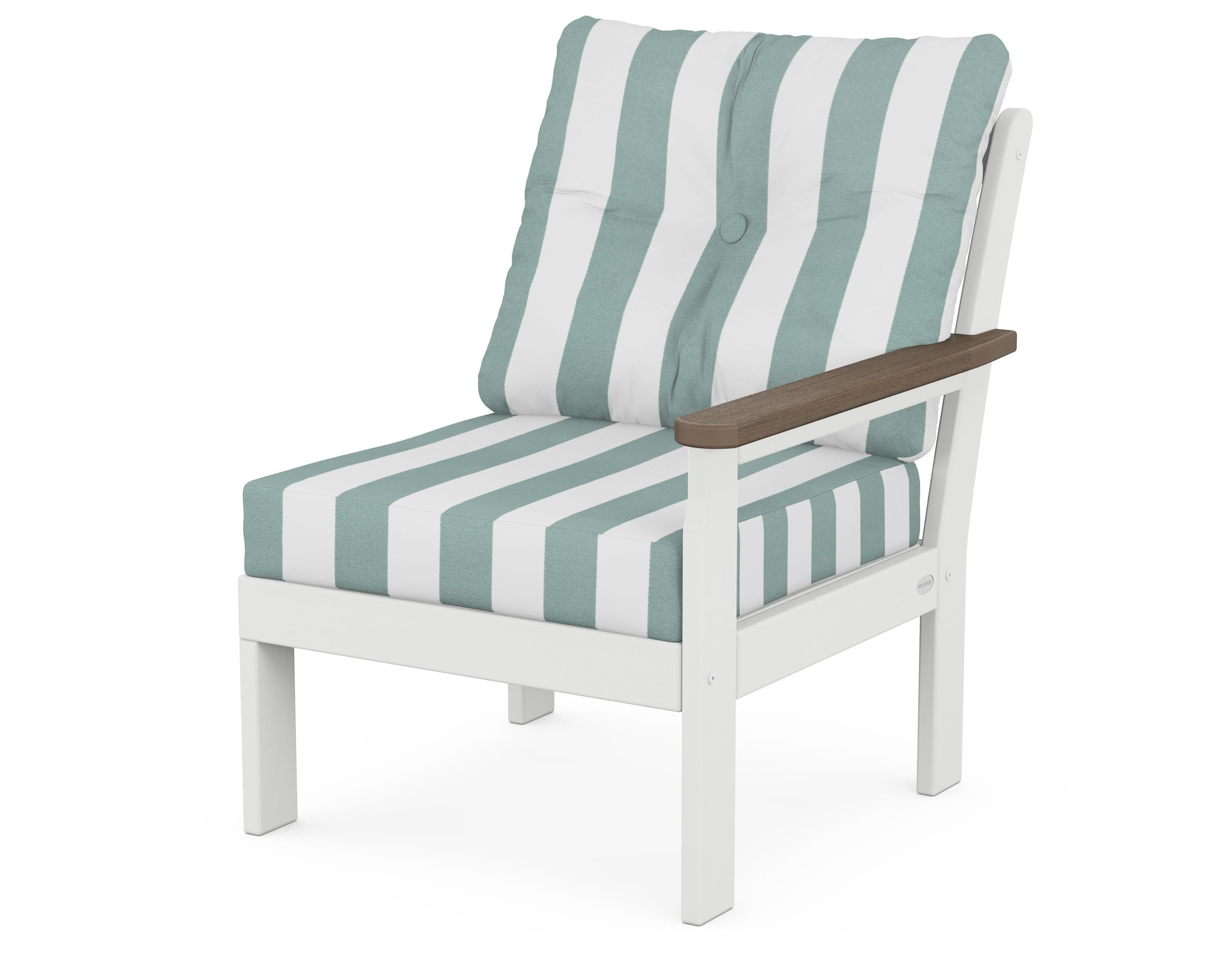 POLYWOOD® Vineyard Modular Right Arm Chair in White / Kona / Cabana Stripe Glacier Spa