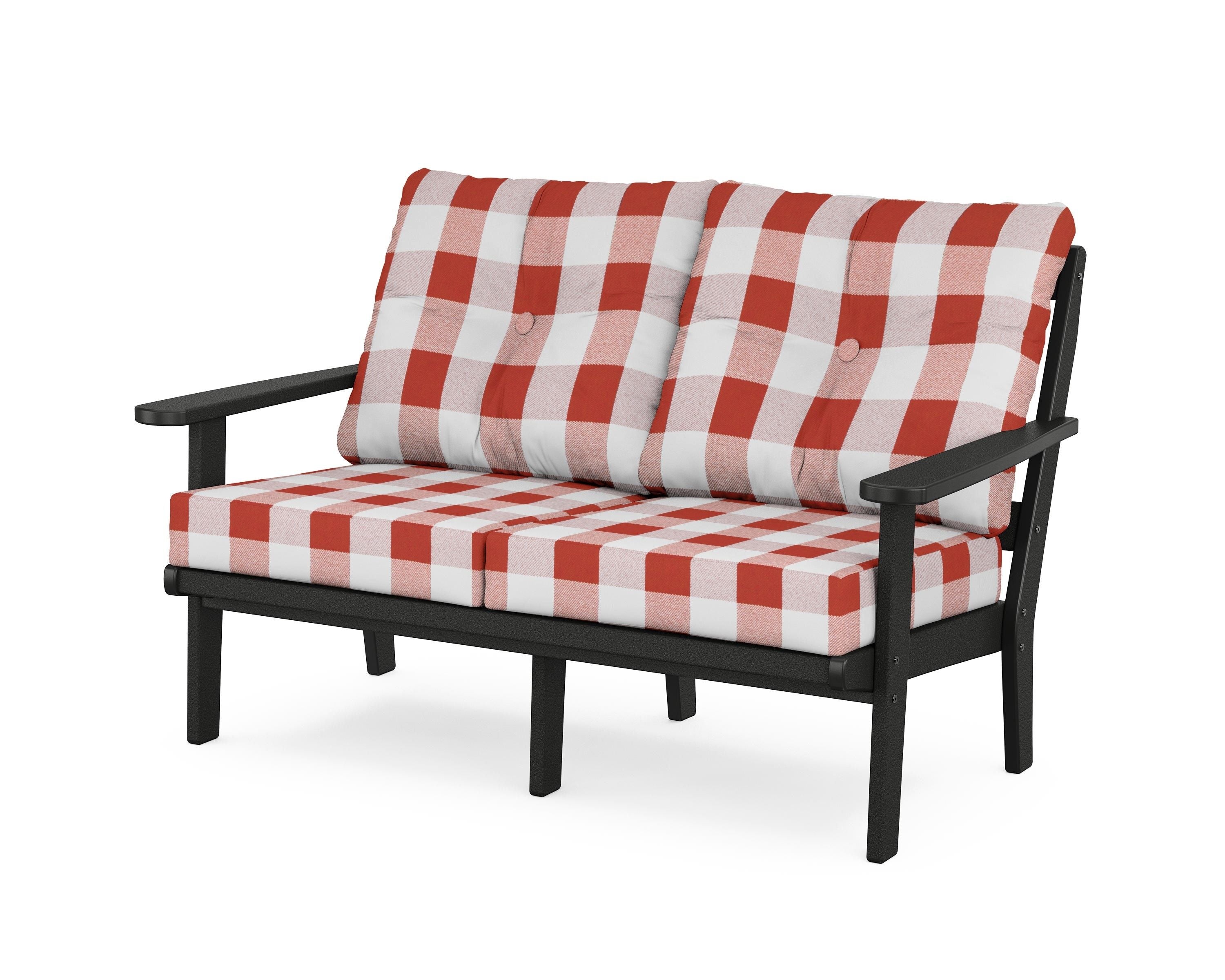POLYWOOD® Mission Deep Seating Loveseat in Black / Buffalo Plaid Crimson