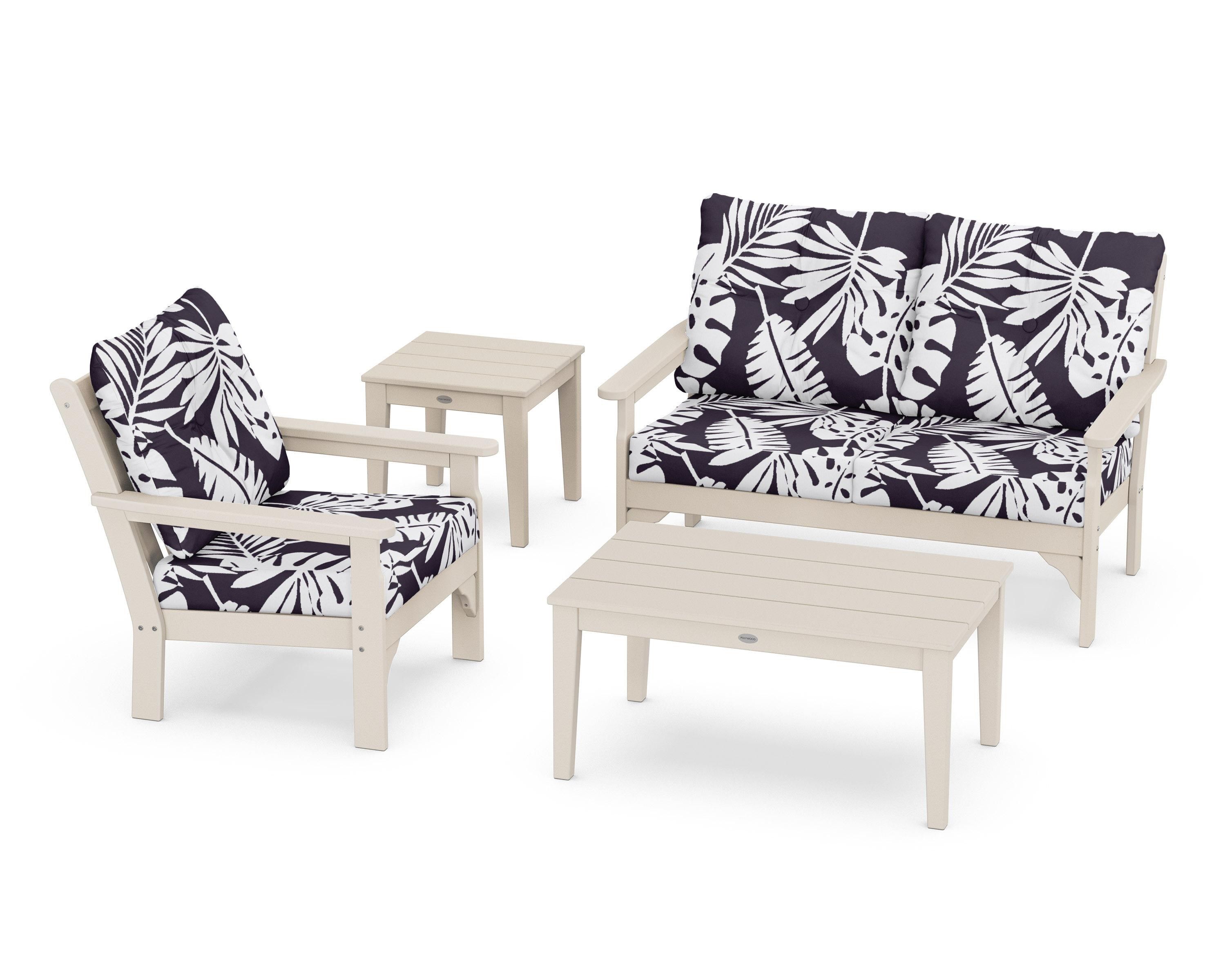 POLYWOOD® Vineyard 4-Piece Deep Seating Set in Sand / Leaf Navy