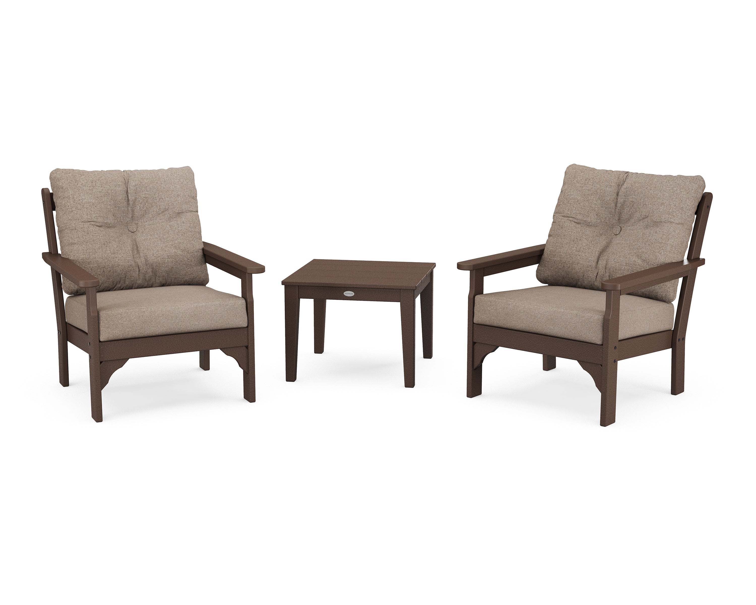 POLYWOOD® Vineyard 3-Piece Deep Seating Set in Mahogany / Spiced Burlap