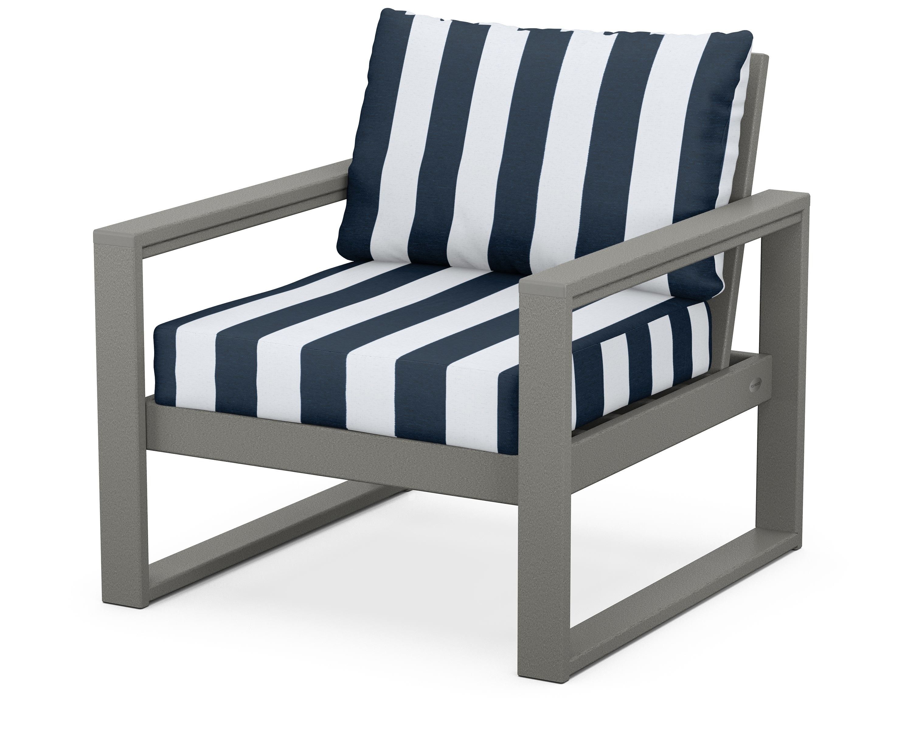 POLYWOOD® EDGE Club Chair in Slate Grey / Cabana Stripe Marine Indigo