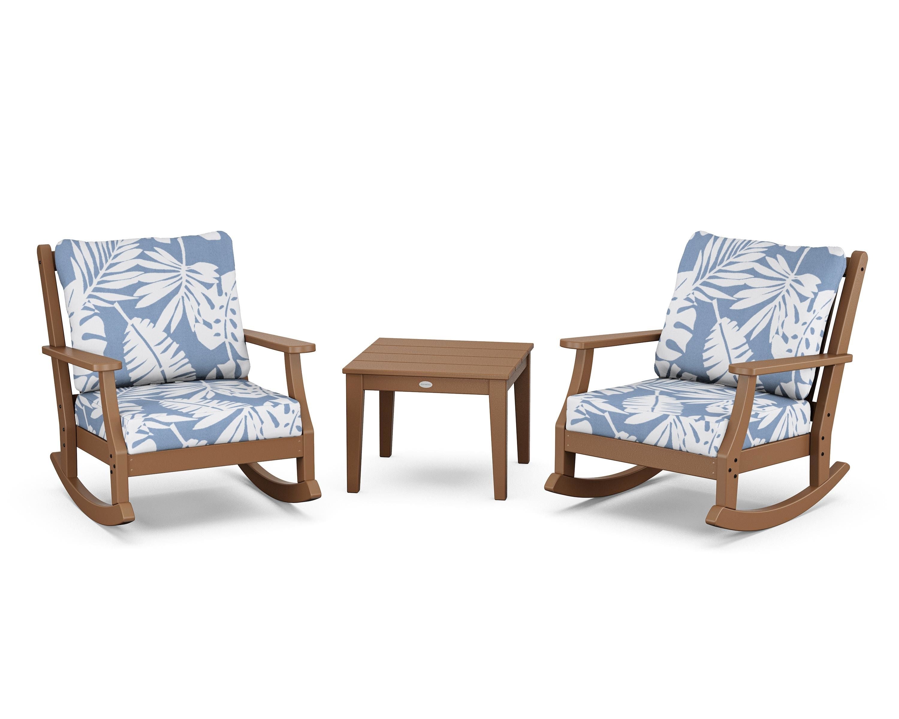 Country Living Wovendale 3-Piece Deep Seating Rocker Set in Teak / Leaf Sky Blue