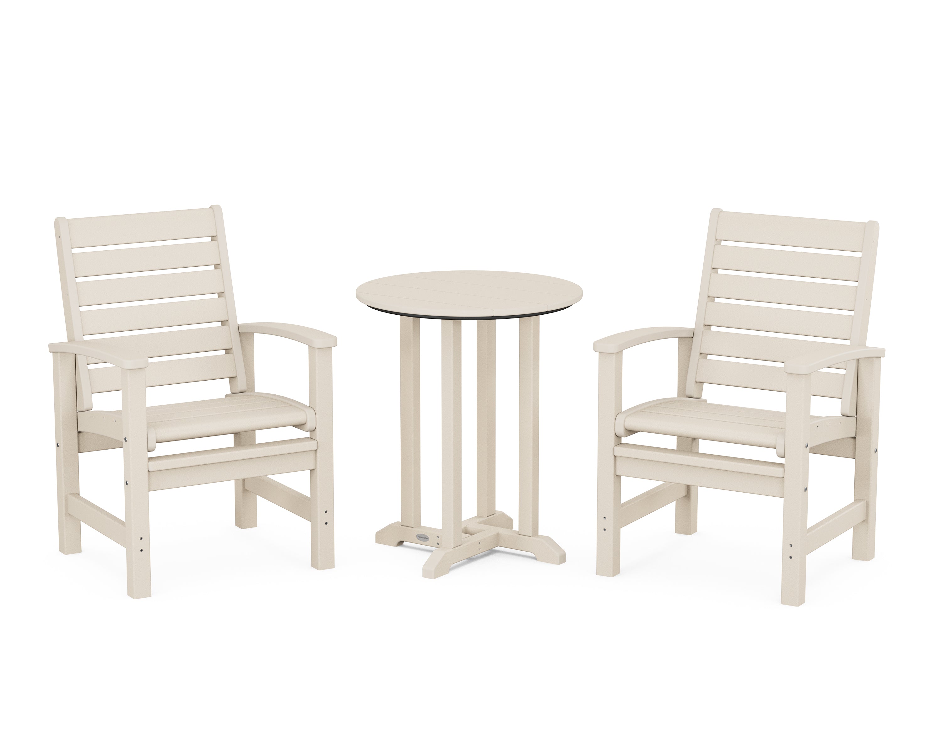 POLYWOOD® Signature 3-Piece Round Farmhouse Bistro Dining Set in Sand