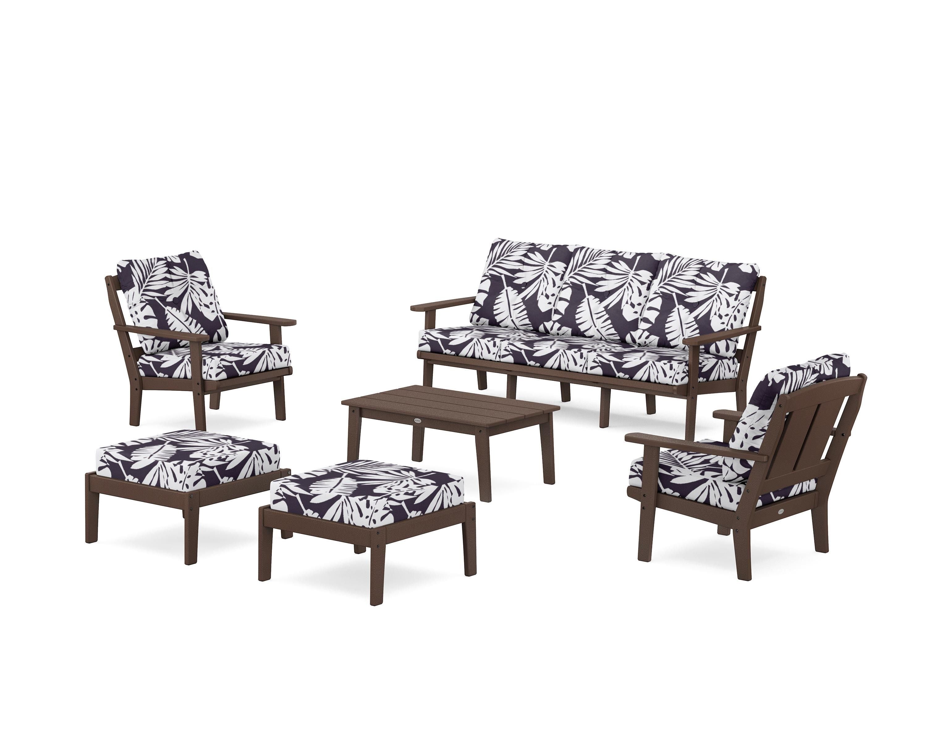 POLYWOOD® Mission 6-Piece Lounge Sofa Set in Mahogany / Leaf Navy
