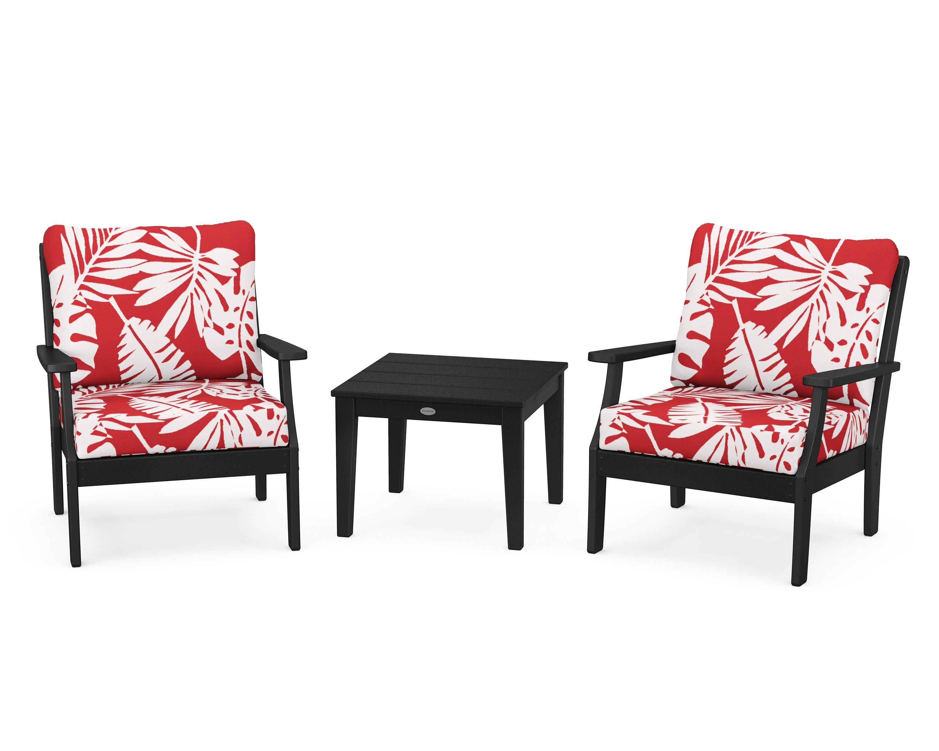 POLYWOOD® Braxton 3-Piece Deep Seating Set in Black / Leaf Crimson