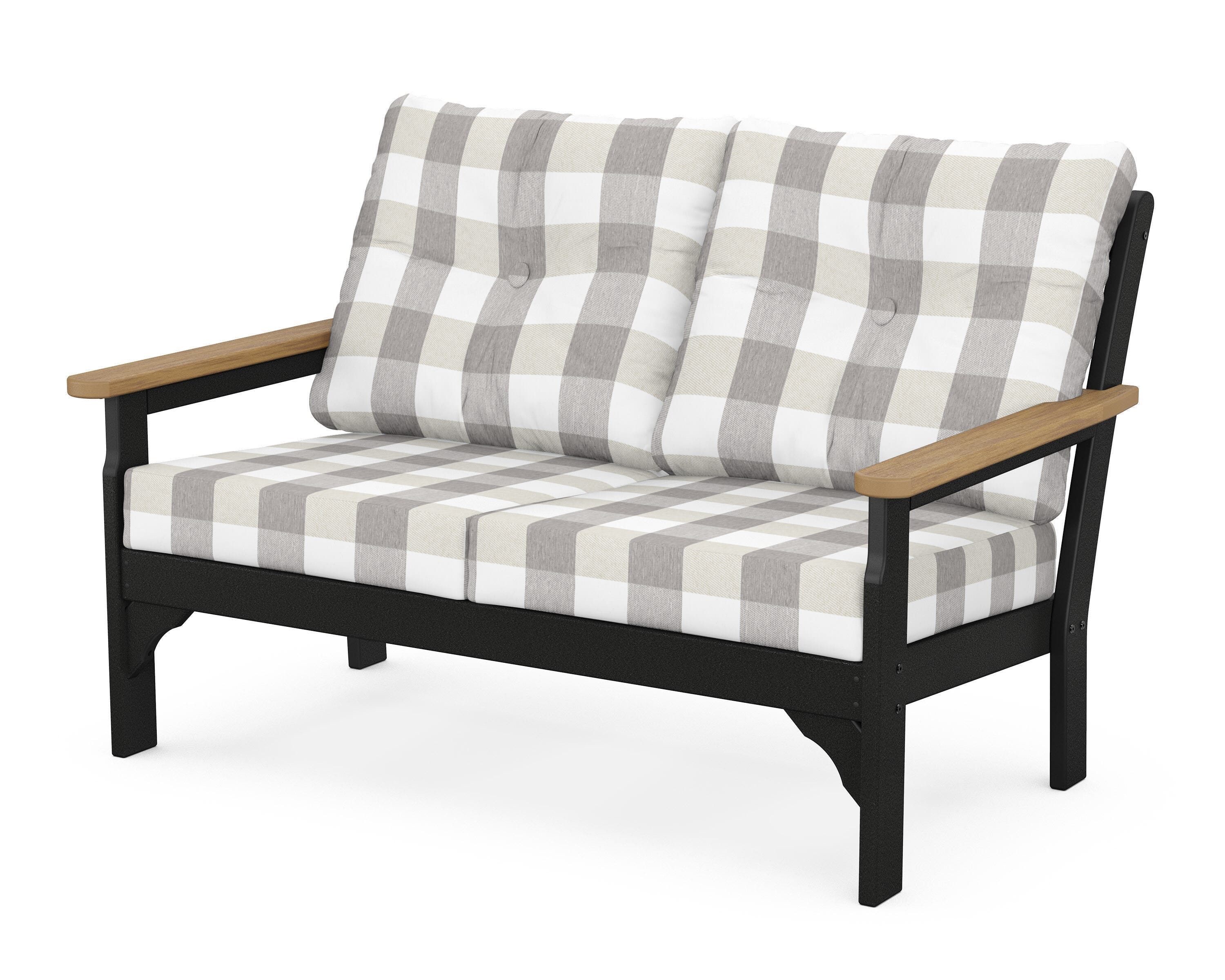 POLYWOOD® Vineyard Deep Seating Loveseat in Black / Natural / Buffalo Plaid Grey Mist