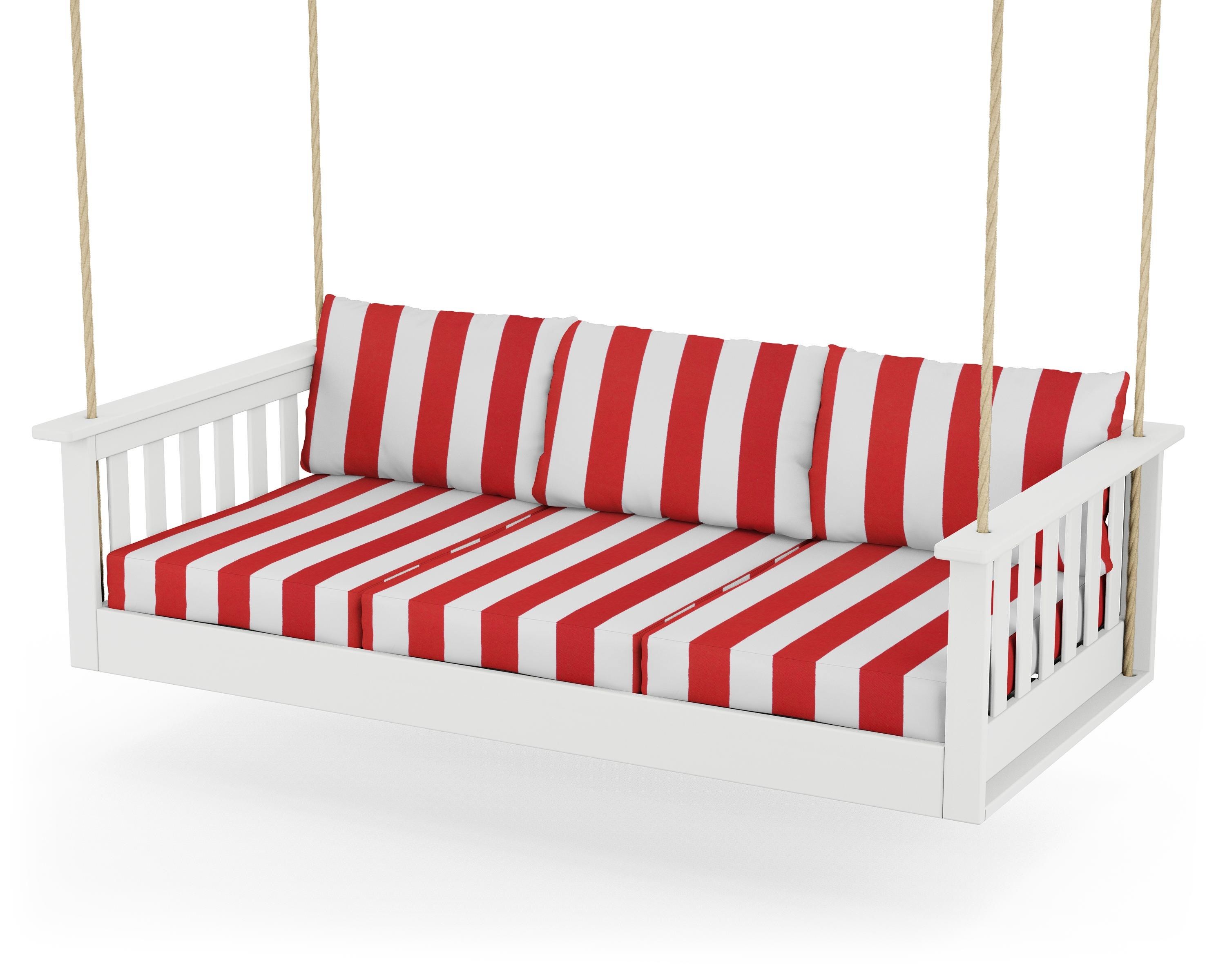 POLYWOOD® Vineyard Daybed Swing in White / Cabana Stripe Crimson