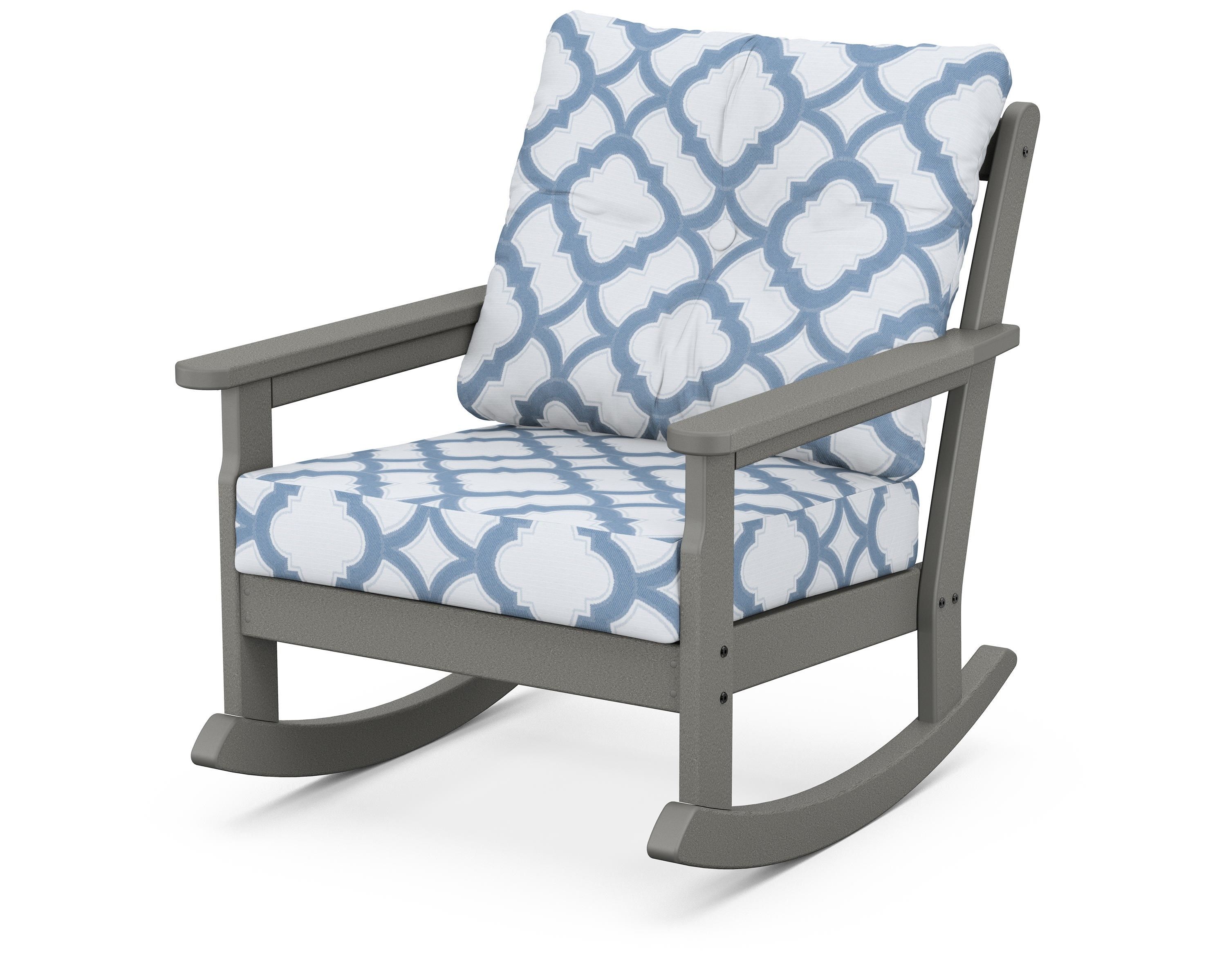 POLYWOOD® Vineyard Deep Seating Rocking Chair in Slate Grey / Trellis Sky Blue