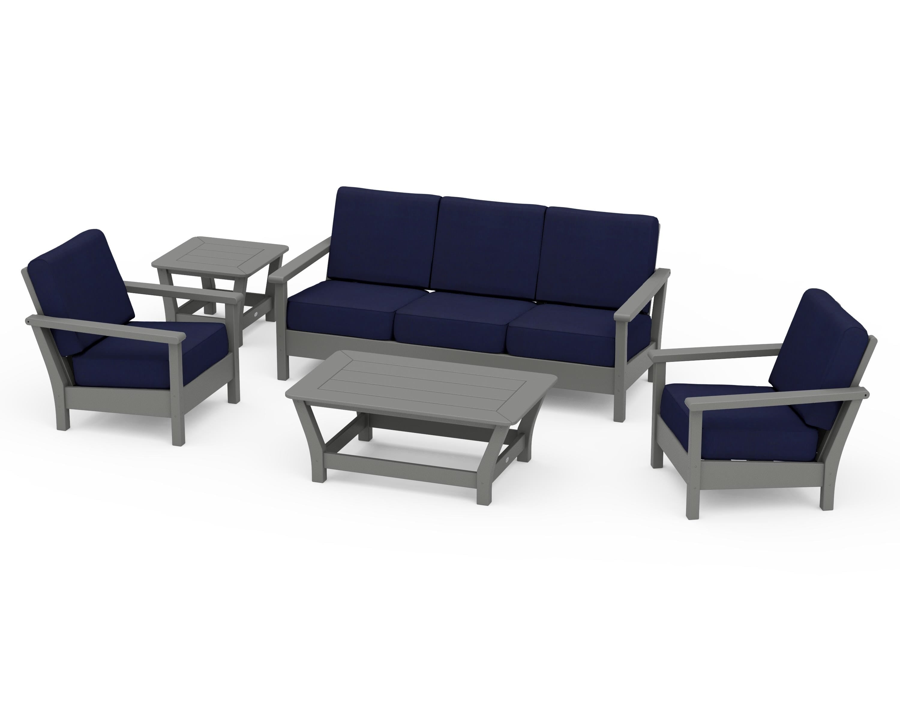 POLYWOOD® Harbour 5-Piece Deep Seating Set in Slate Grey / Navy