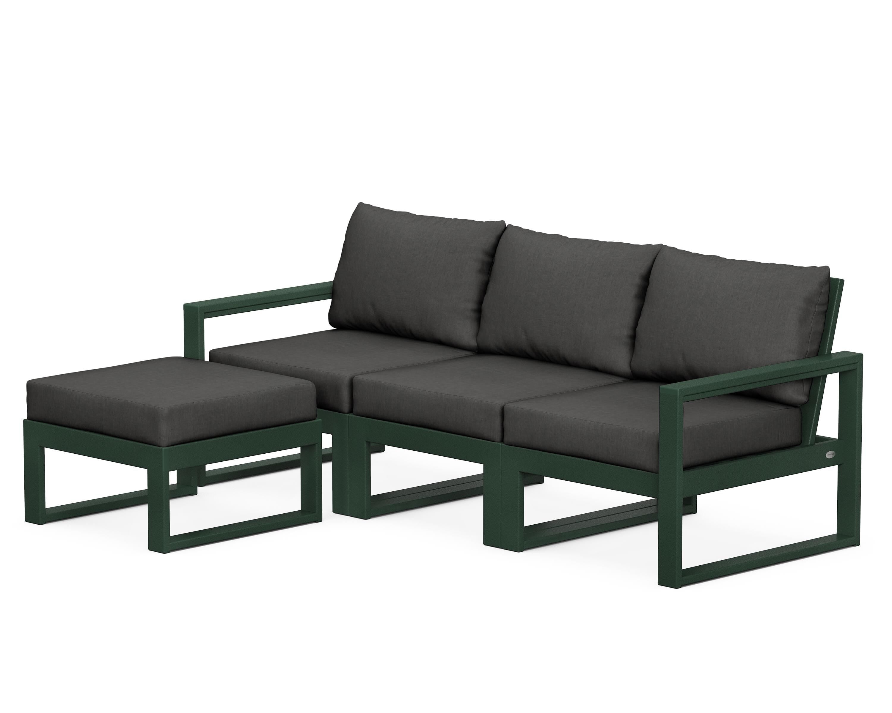 POLYWOOD® EDGE 4-Piece Modular Deep Seating Set with Ottoman in Green / Spectrum Carbon