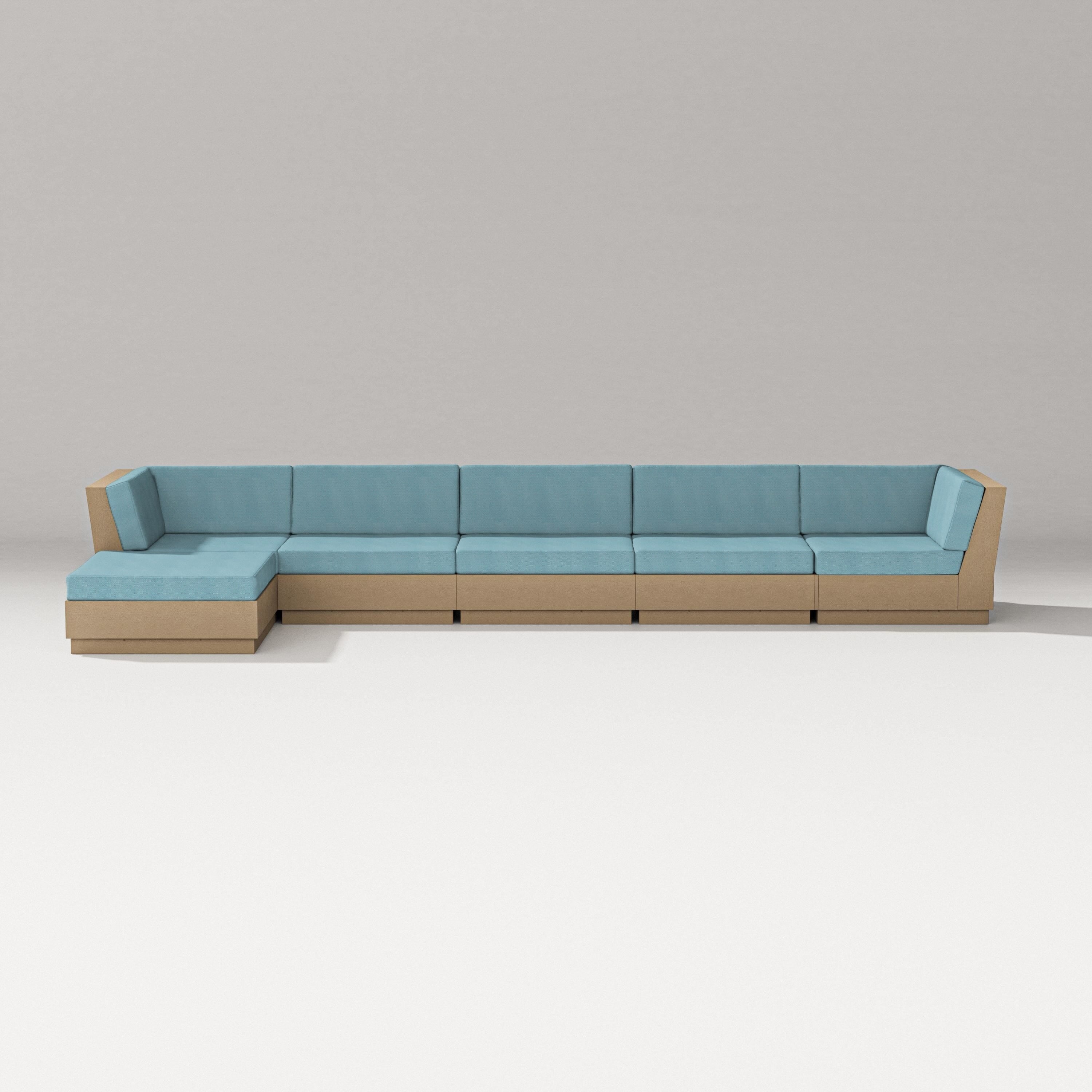 PW Designer Series Elevate 6-Piece Chaise Sectional in Vintage Sahara / Lattice Sky Blue