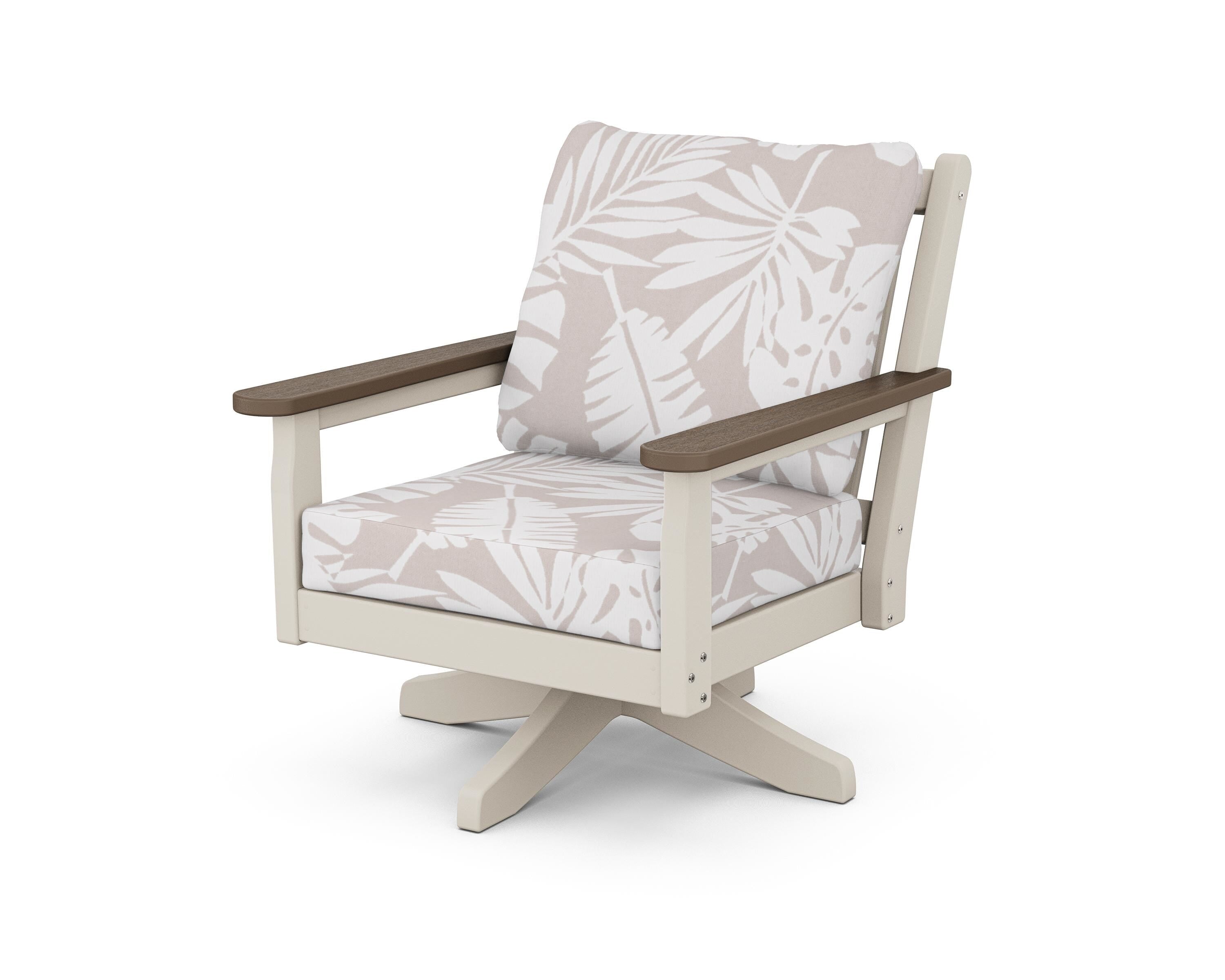 POLYWOOD® Chippendale Deep Seating Swivel Chair in Sand / Kona / Leaf Dune Burlap