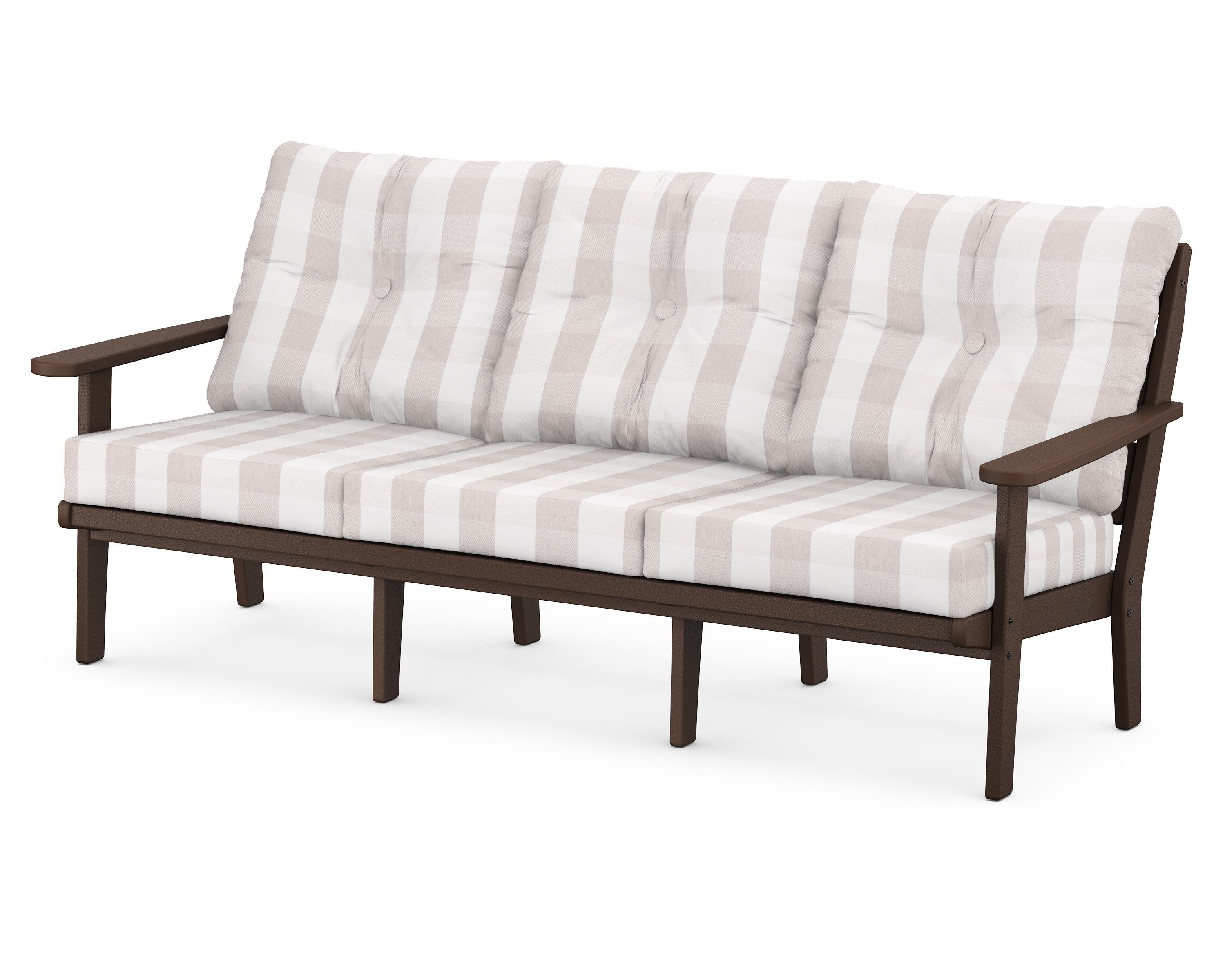 POLYWOOD® Lakeside Deep Seating Sofa in Mahogany / Buffalo Plaid Dune Burlap