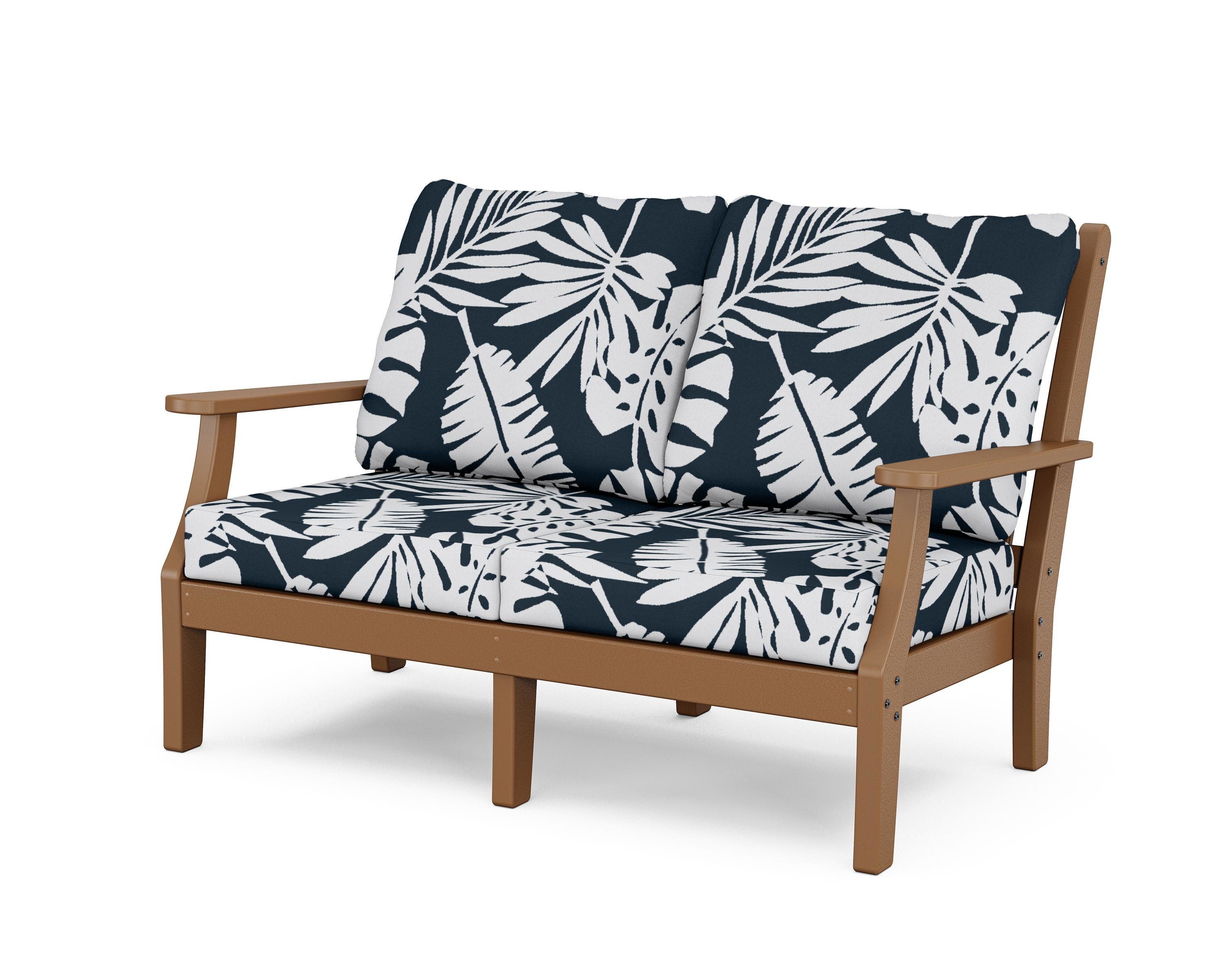 Country Living Wovendale Deep Seating Loveseat in Teak / Leaf Marine Indigo