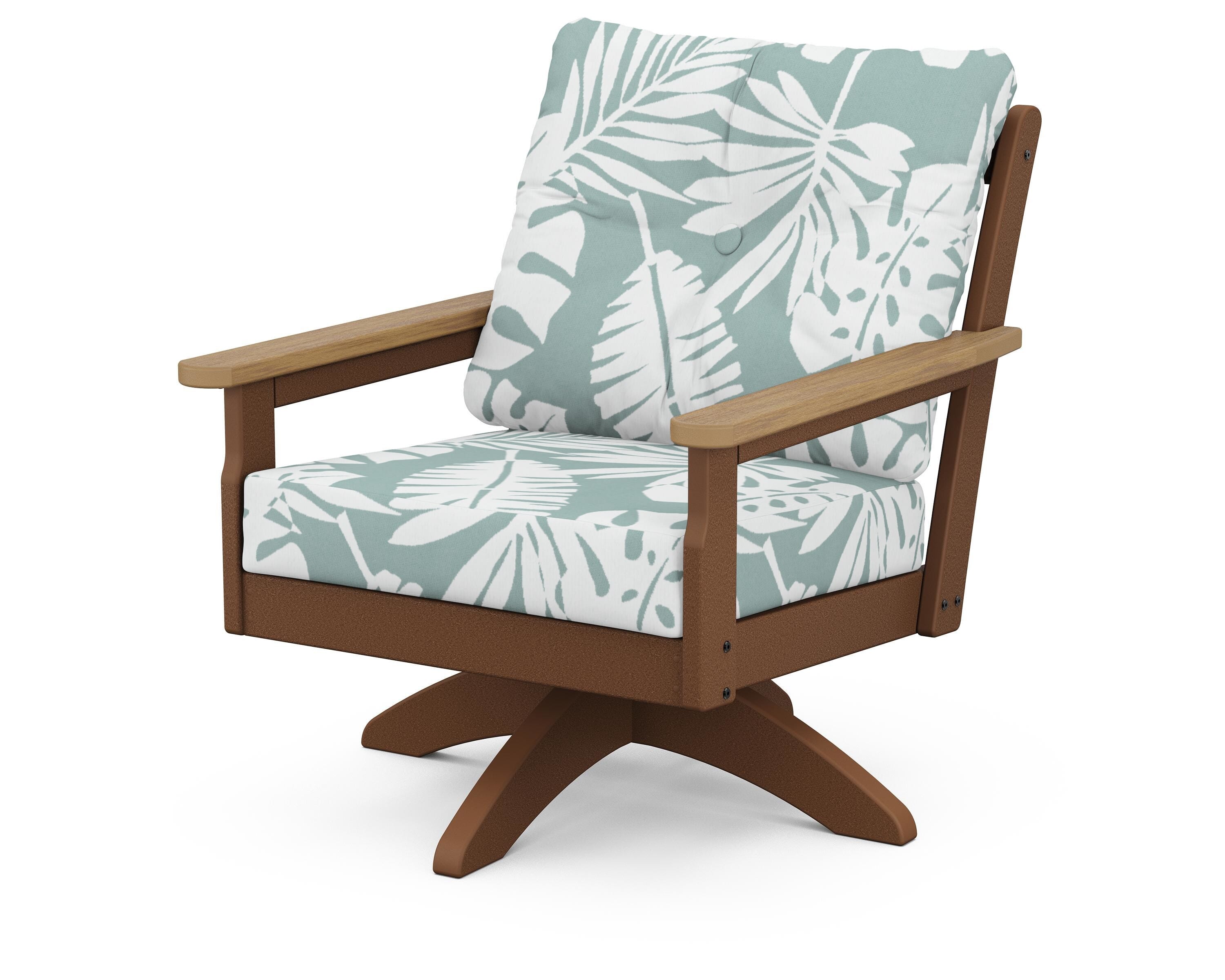 POLYWOOD® Vineyard Deep Seating Swivel Chair in Teak / Natural / Leaf Glacier Spa