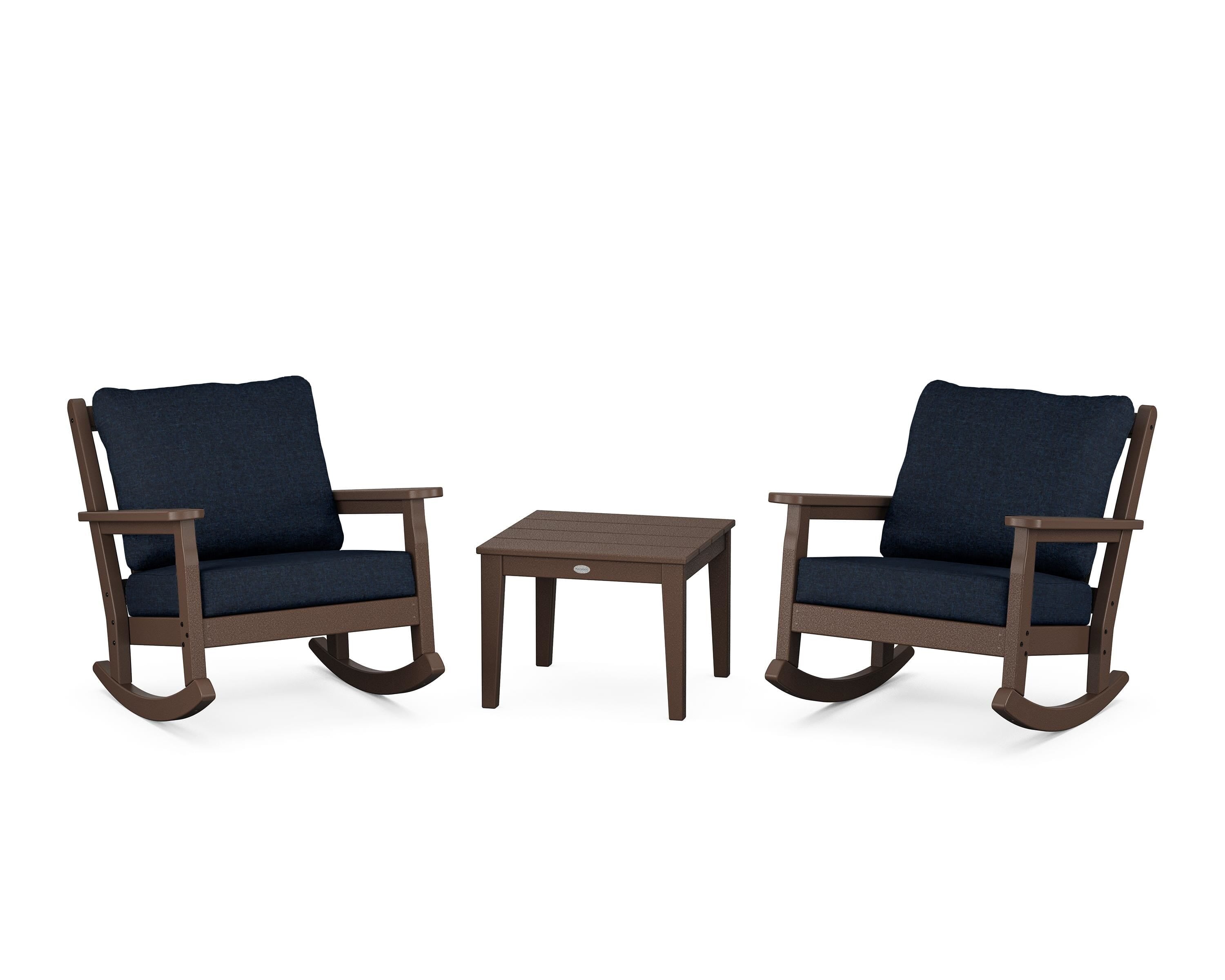 POLYWOOD® Chippendale 3-Piece Deep Seating Rocker Set in Mahogany / Marine Indigo