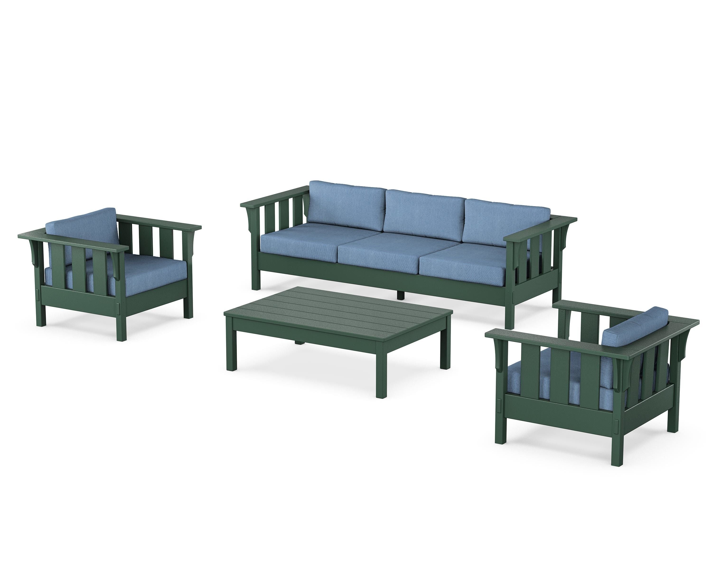 Martha Stewart by POLYWOOD® Acadia 4-Piece Deep Seating Set with Sofa in Green / Sky Blue