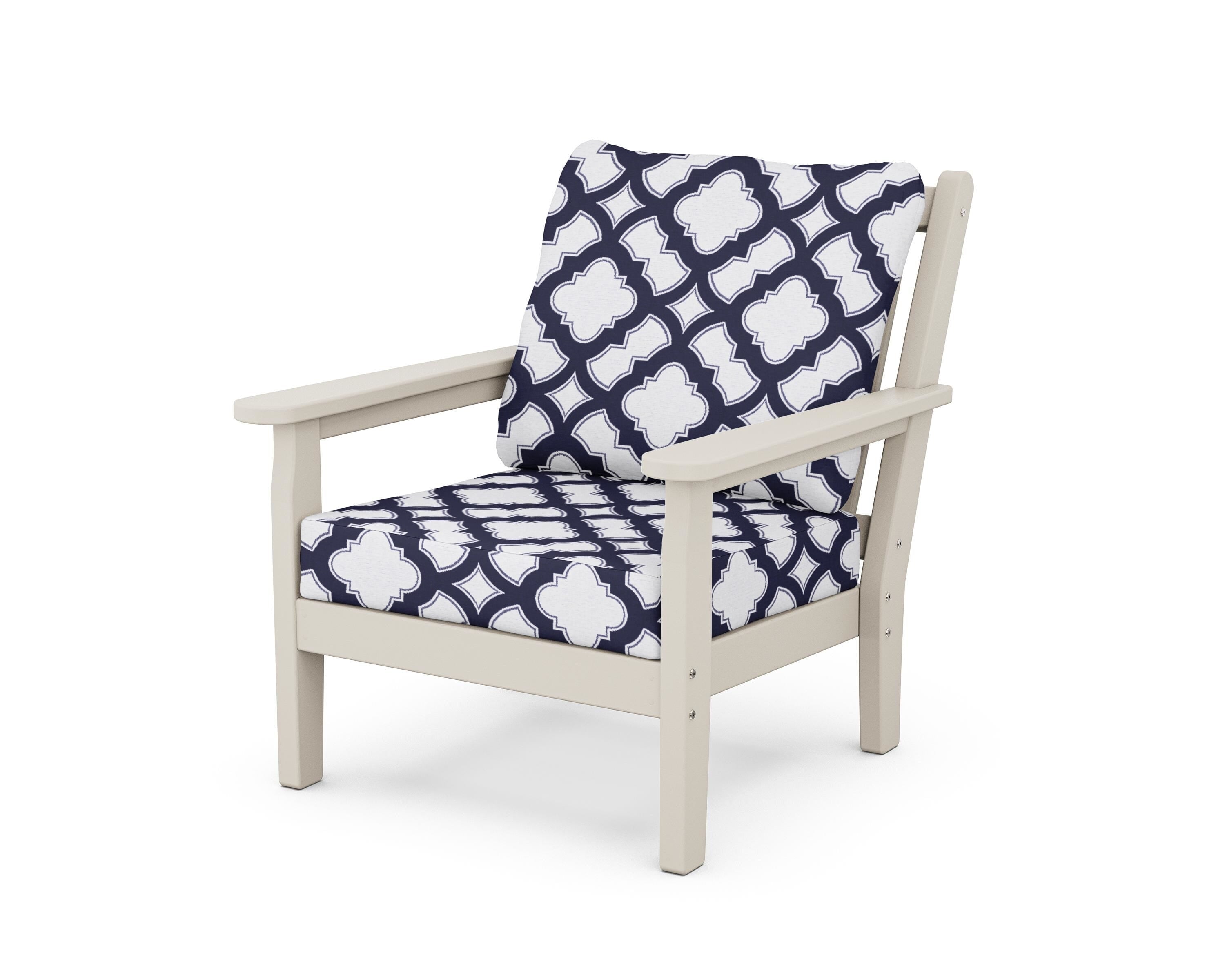 POLYWOOD® Chippendale Deep Seating Chair in Sand / Trellis Navy