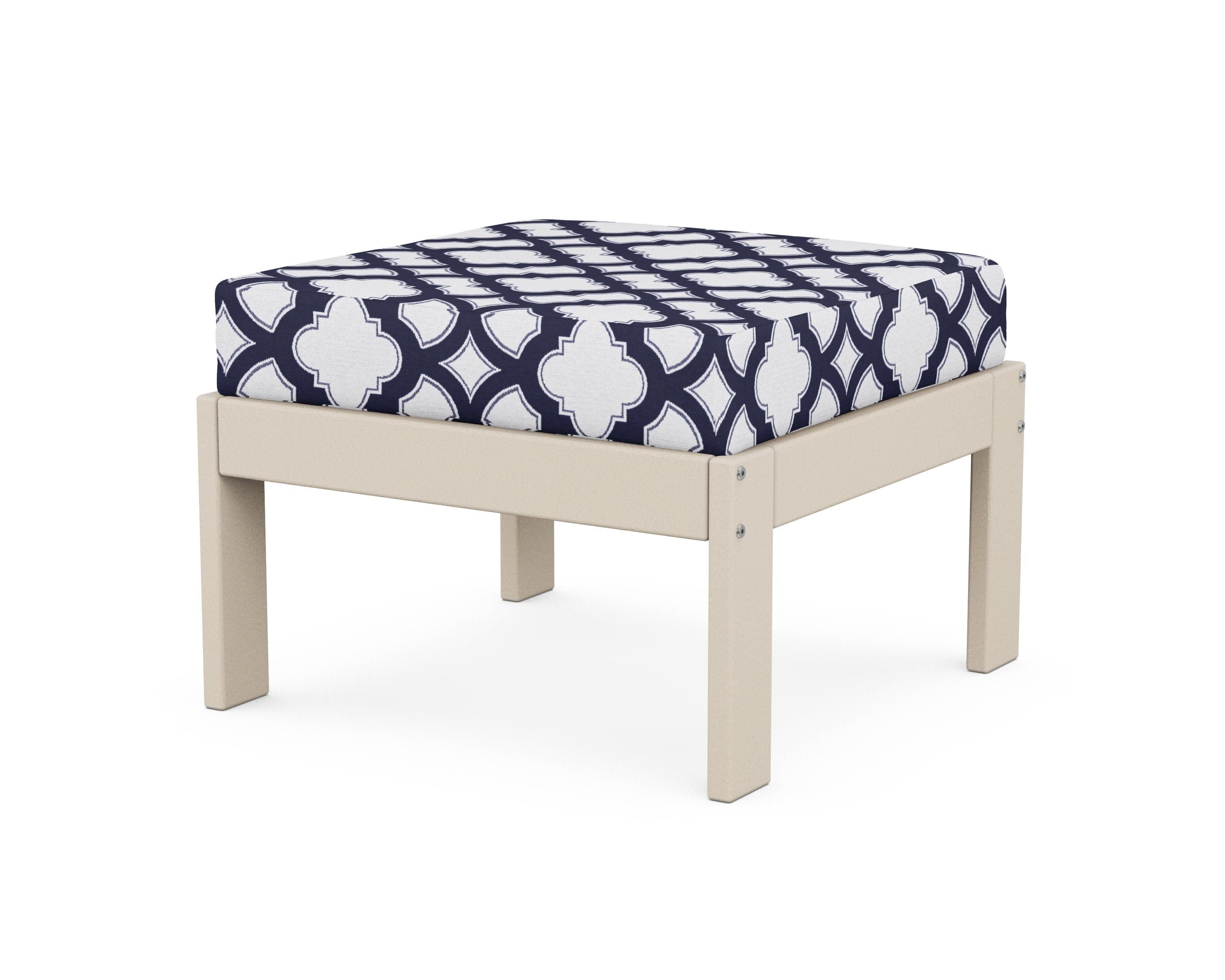 POLYWOOD® Vineyard Modular Ottoman in Sand / Trellis Navy
