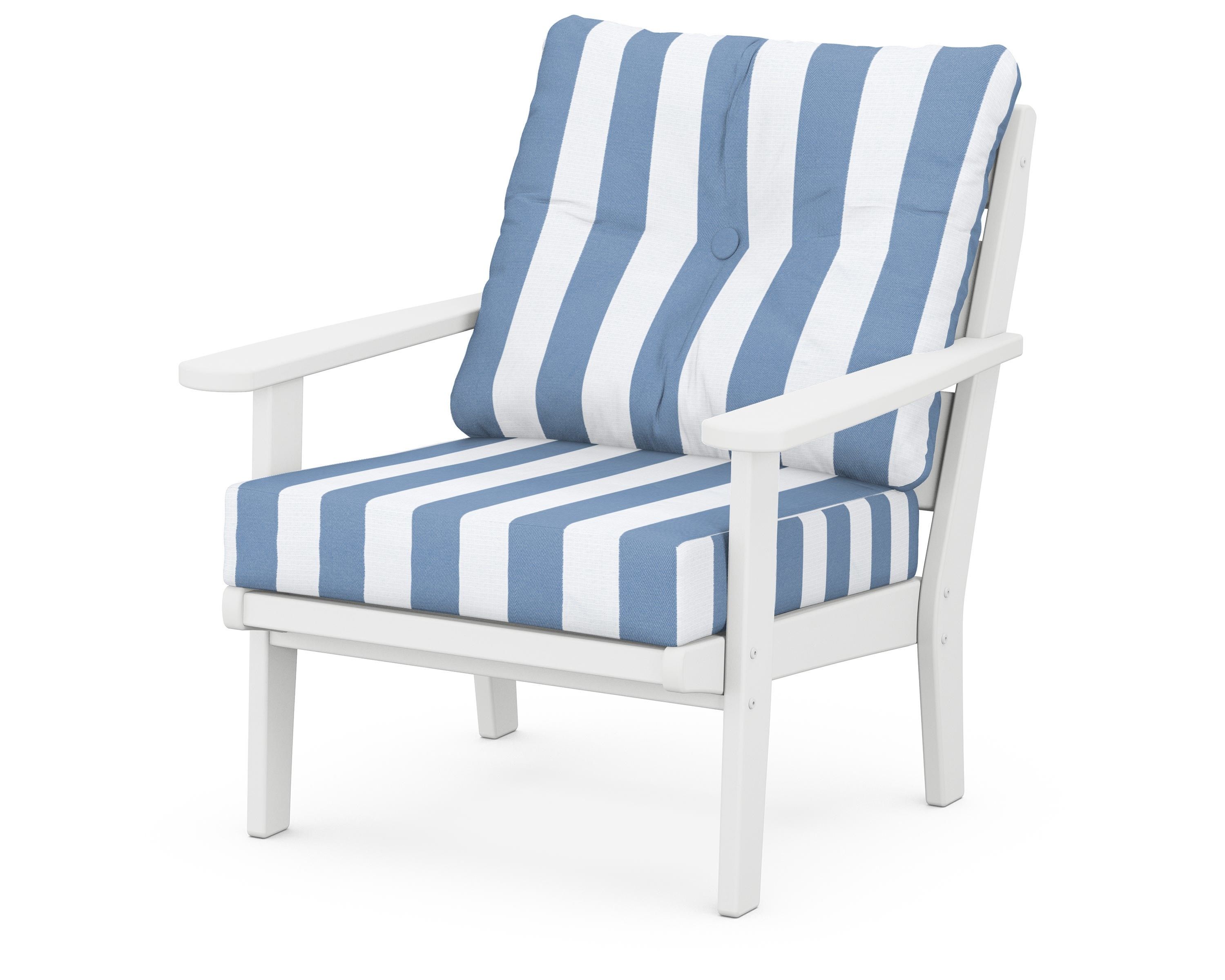 POLYWOOD® Lakeside Deep Seating Chair in White / Cabana Stripe Sky Blue
