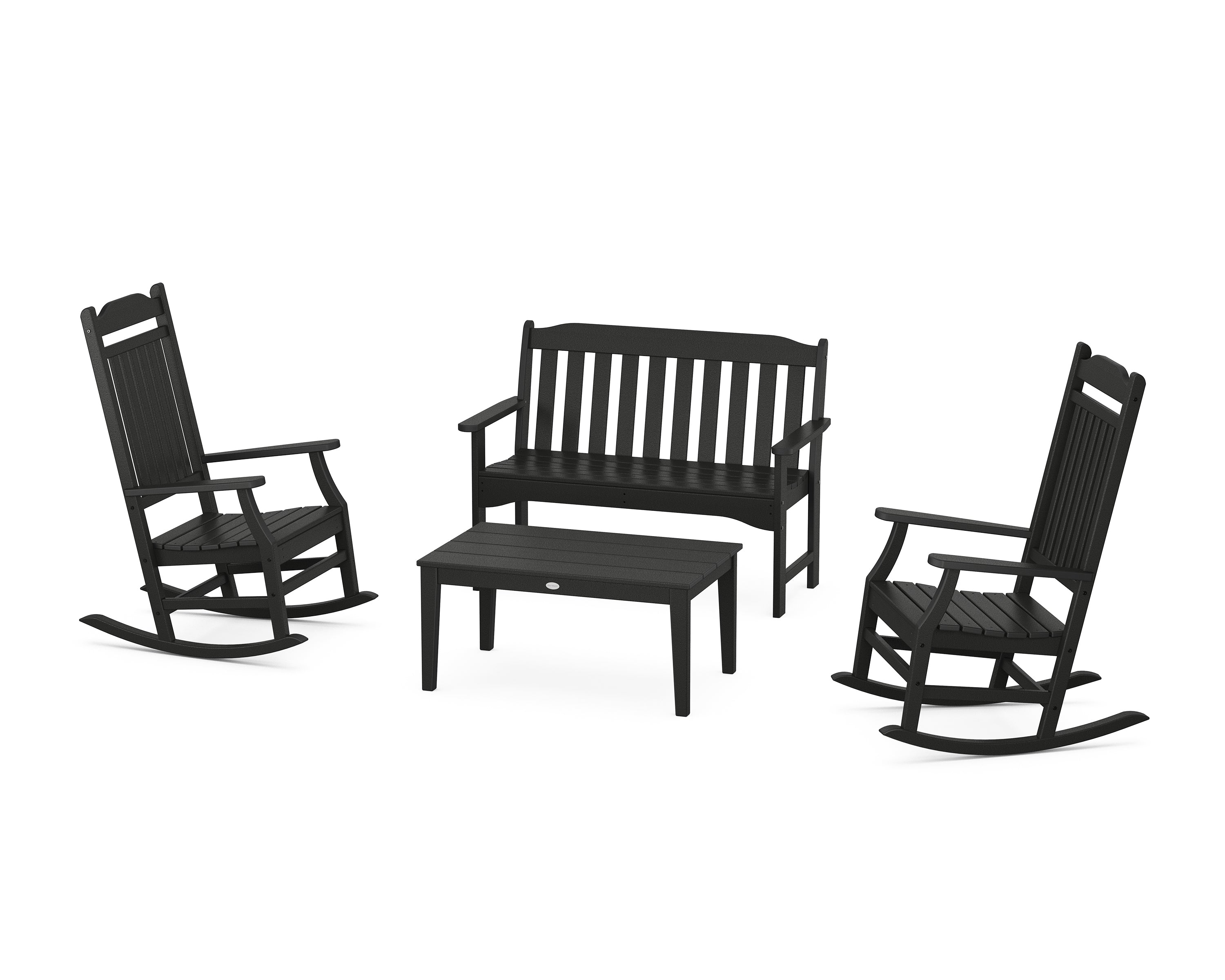 Country Living Cottage Rocking Chair 4-Piece Porch Set in Black