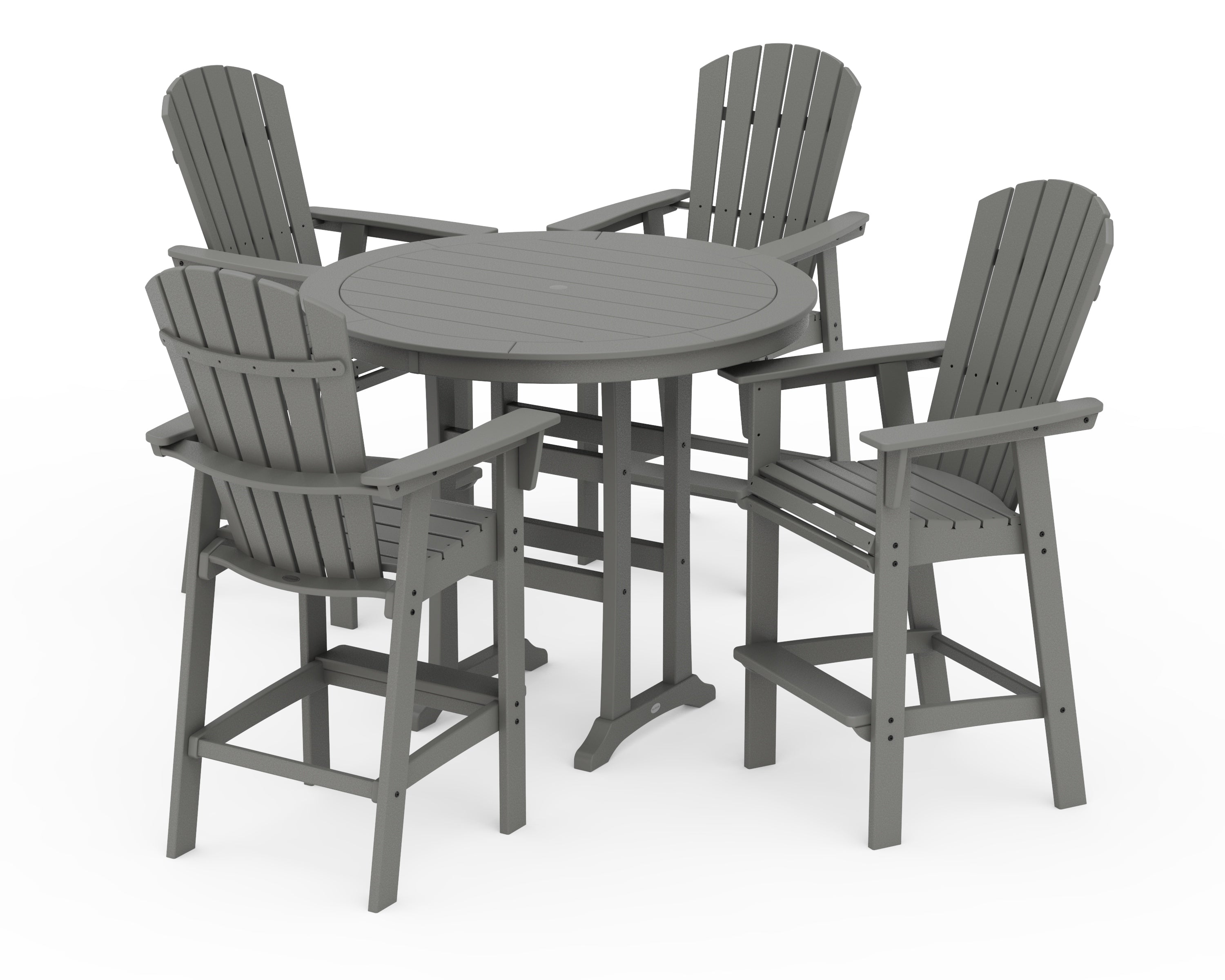 POLYWOOD® Nautical Curveback Adirondack 5-Piece Round Trestle Bar Set in Slate Grey