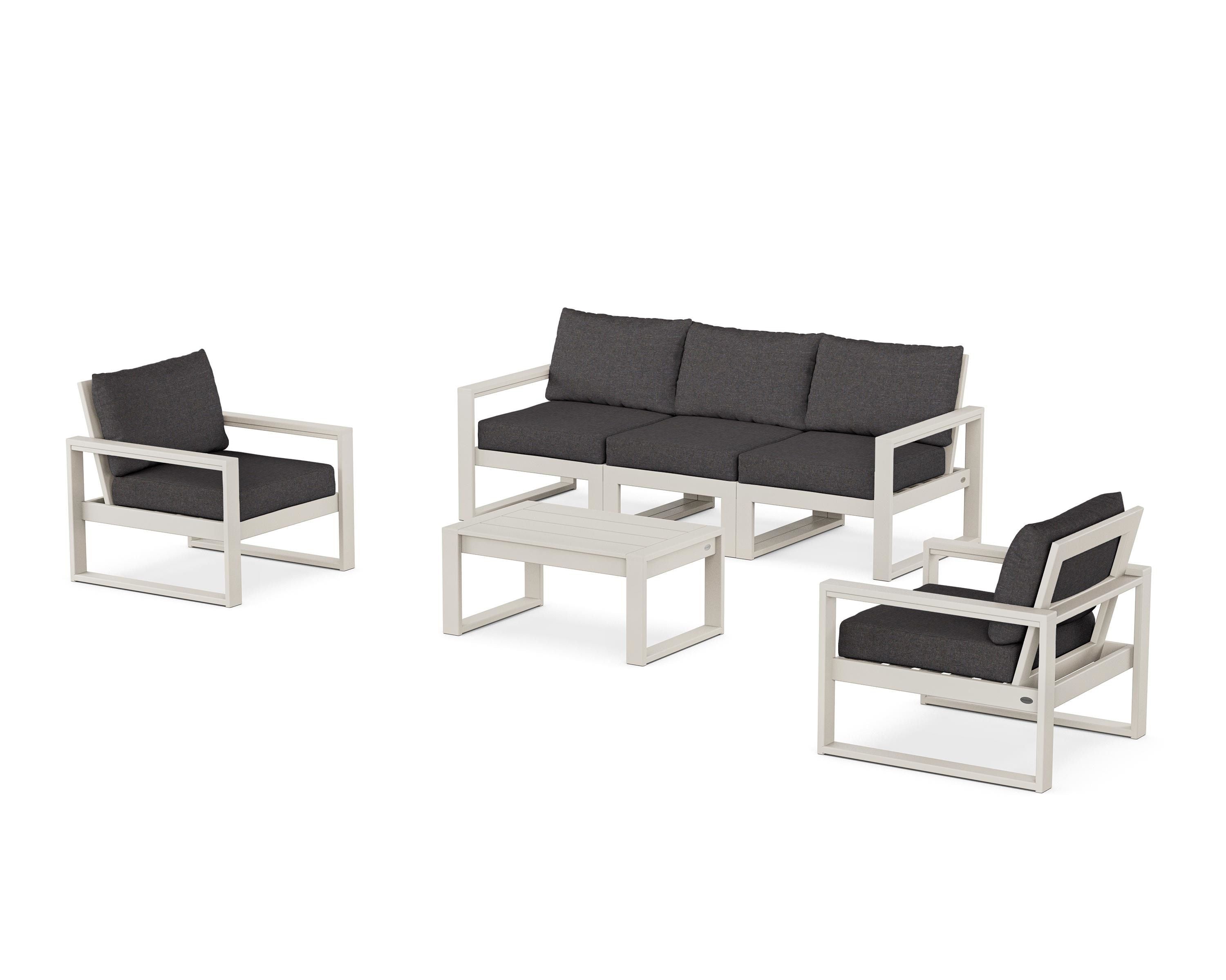 POLYWOOD® EDGE Sectional 4-Piece Deep Seating Set with Sofa in Sand / Ash Charcoal
