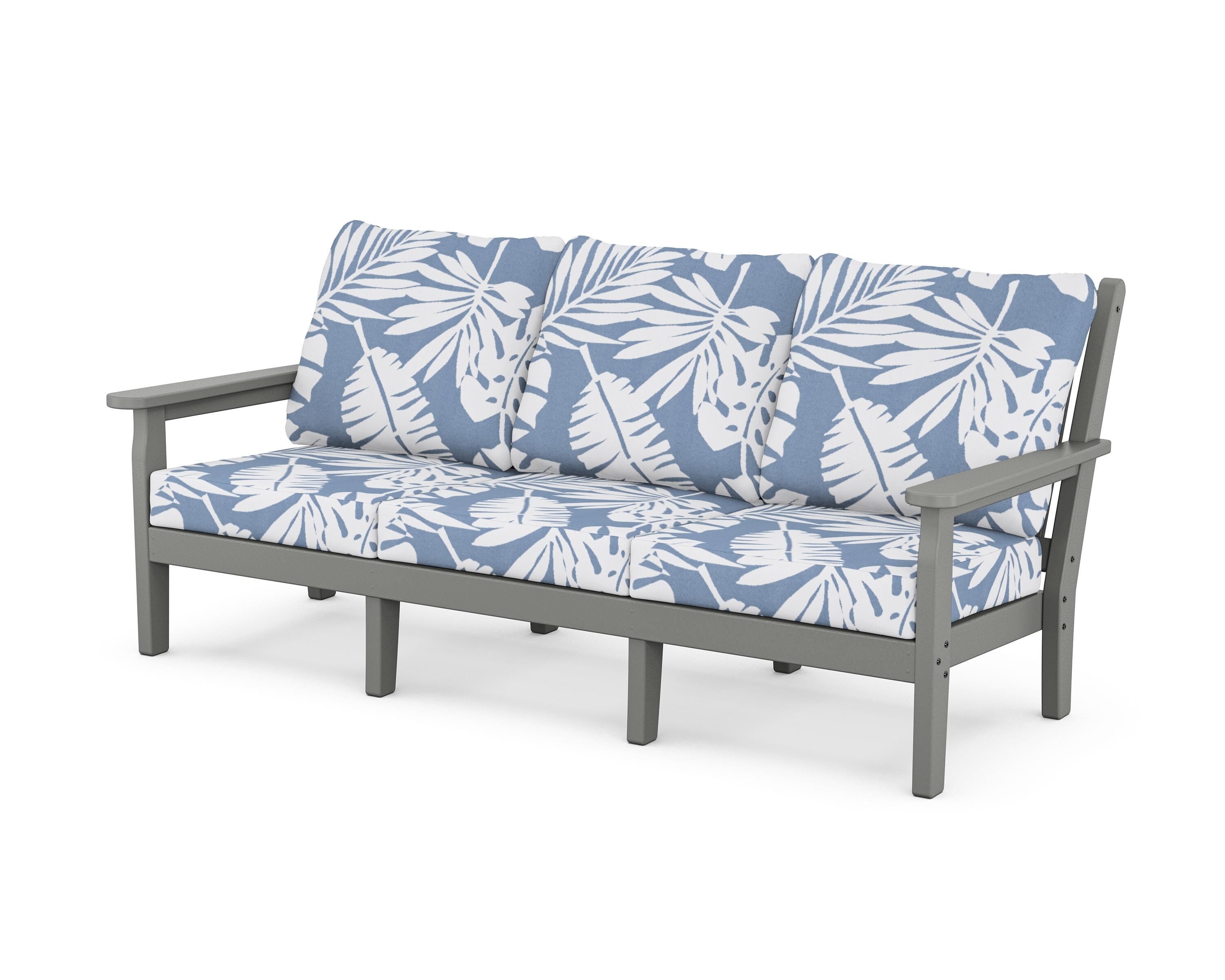 POLYWOOD® Chippendale Deep Seating Sofa in Slate Grey / Leaf Sky Blue