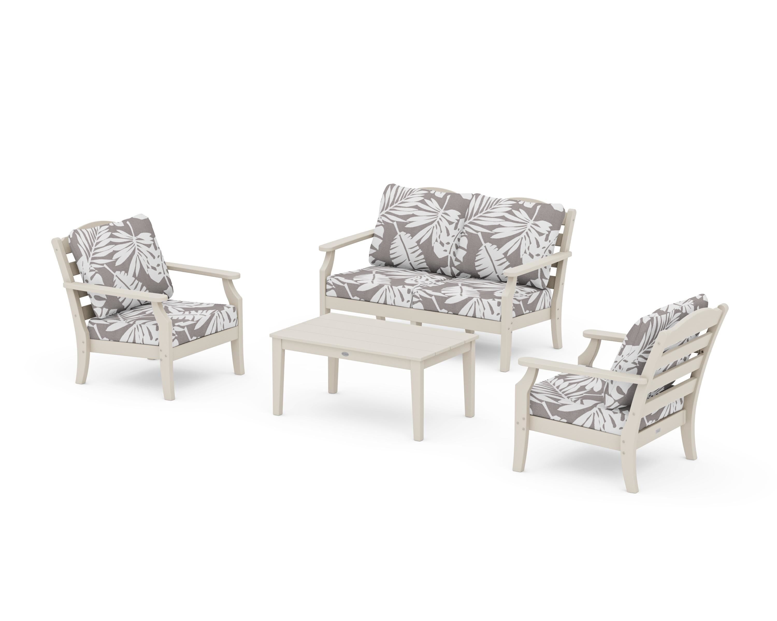 Draper James™ by POLYWOOD® Savannah 4-Piece Deep Seating Set with Loveseat in Sand / Leaf Grey Mist