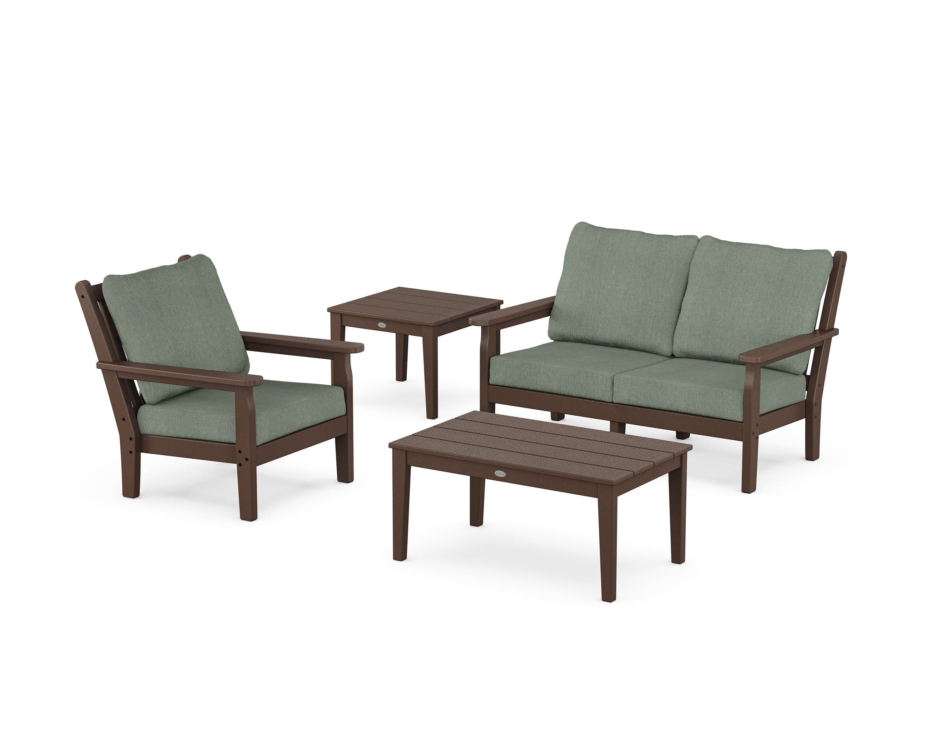 POLYWOOD® Chippendale 4-Piece Deep Seating Set in Mahogany / Cast Sage