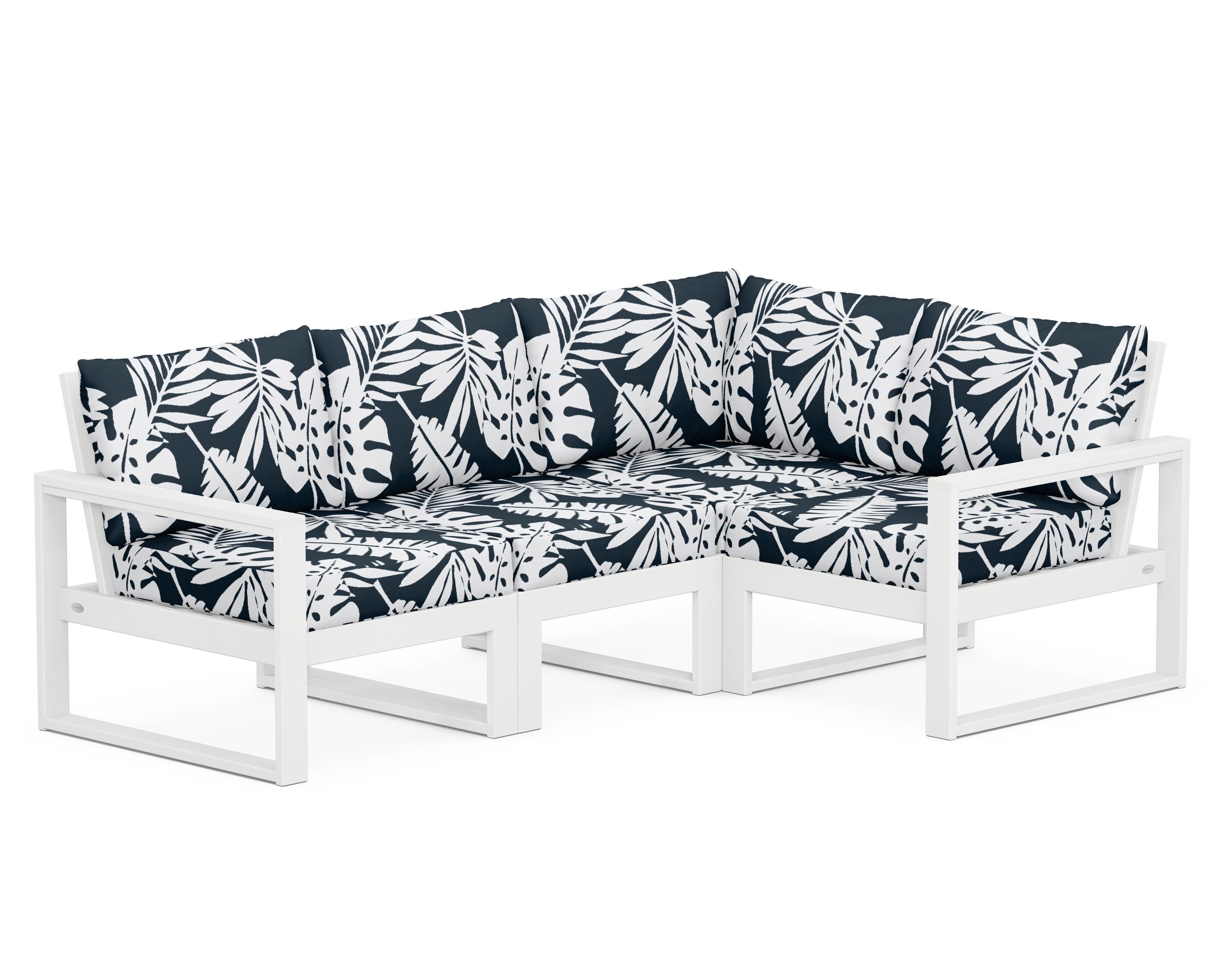 POLYWOOD® EDGE 4-Piece Modular Deep Seating Set in White / Leaf Marine Indigo