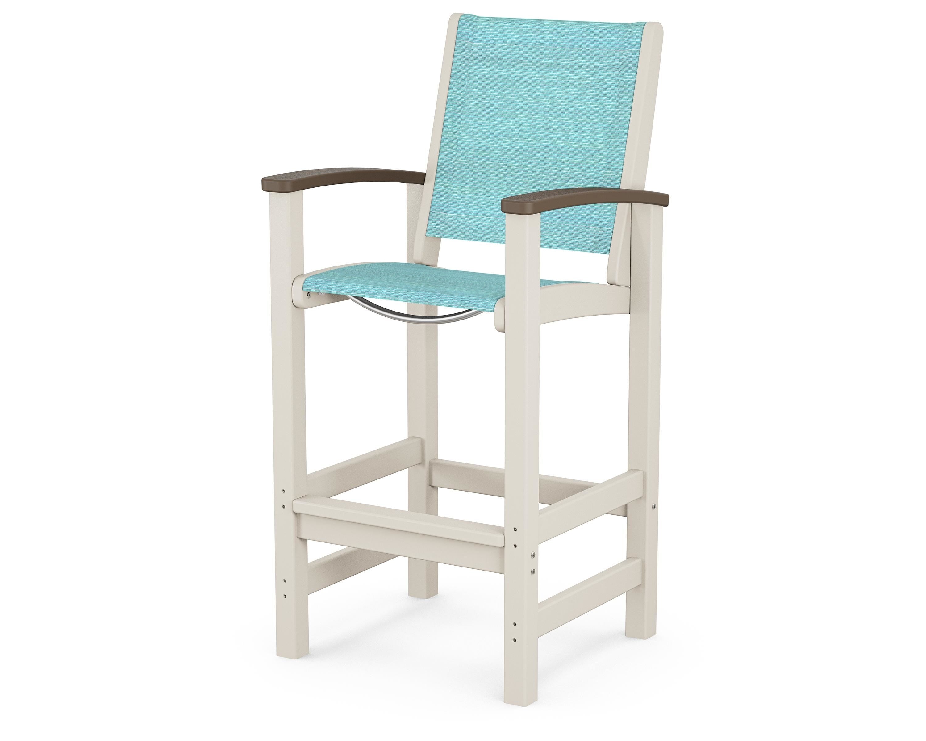 POLYWOOD® Coastal Bar Chair in Sand / Kona / Dupioni Aquamarine Sling