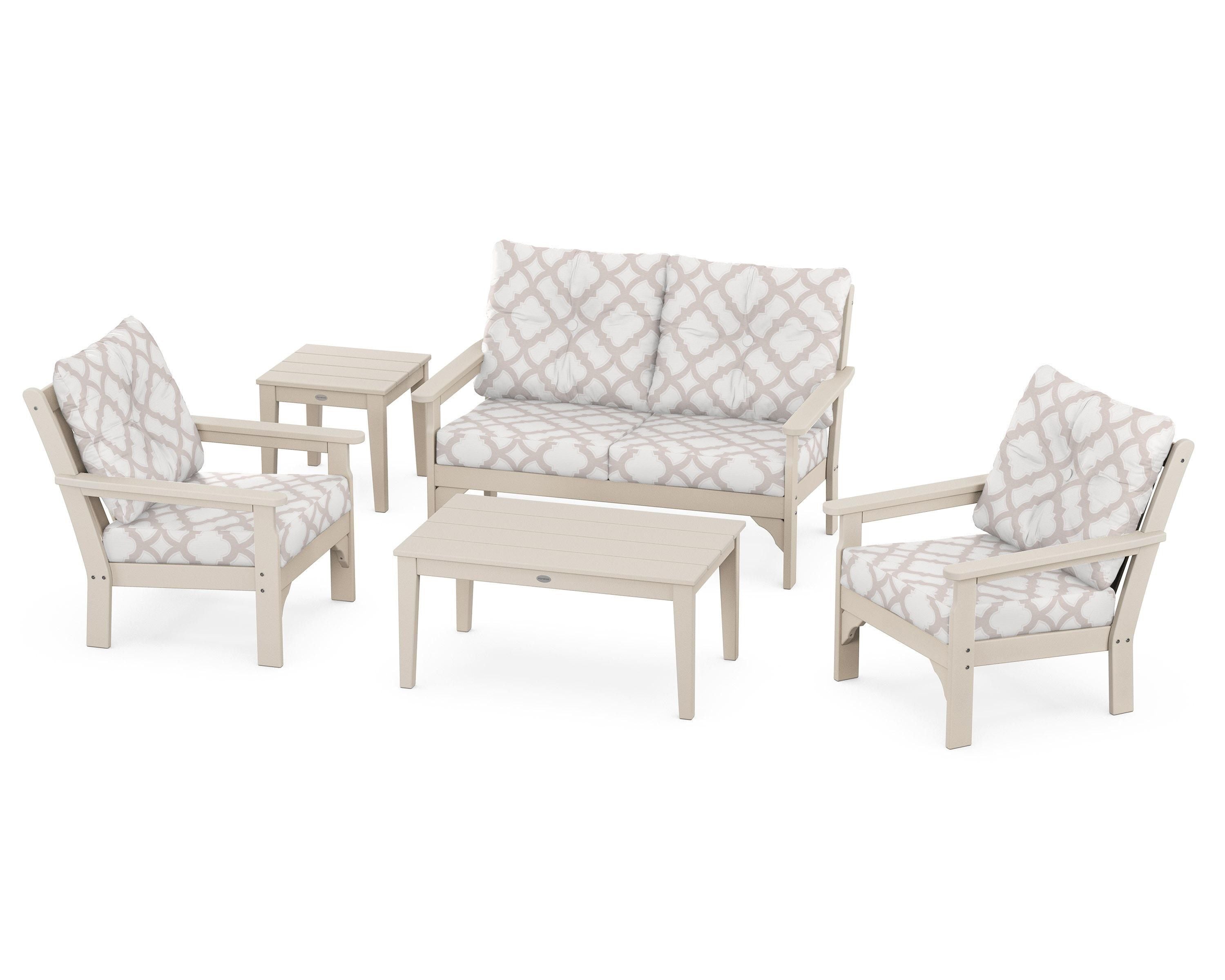 POLYWOOD® Vineyard 5-Piece Deep Seating Set in Sand / Trellis Dune Burlap