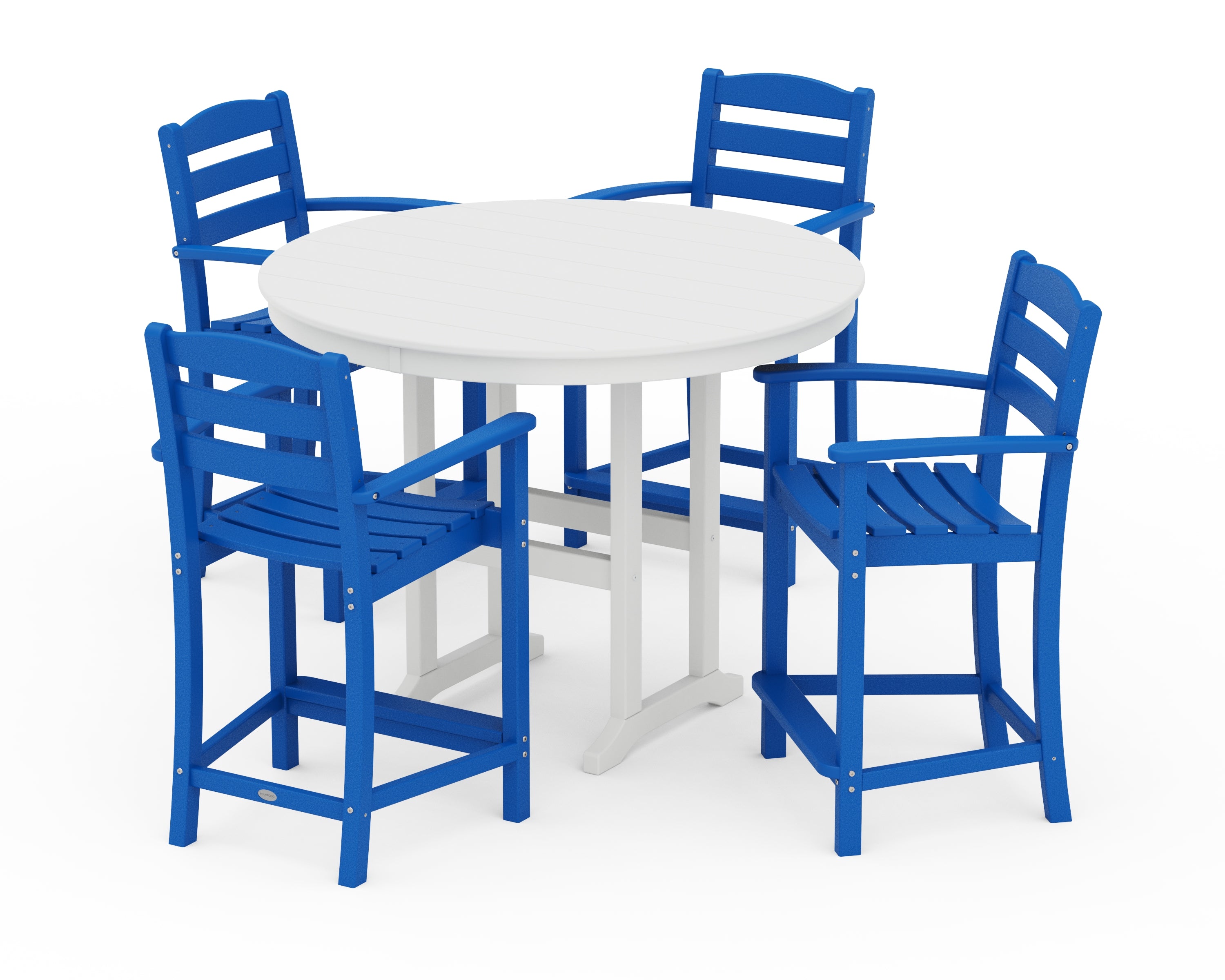 POLYWOOD® La Casa Café 5-Piece Round Farmhouse Counter Set in Pacific Blue / White