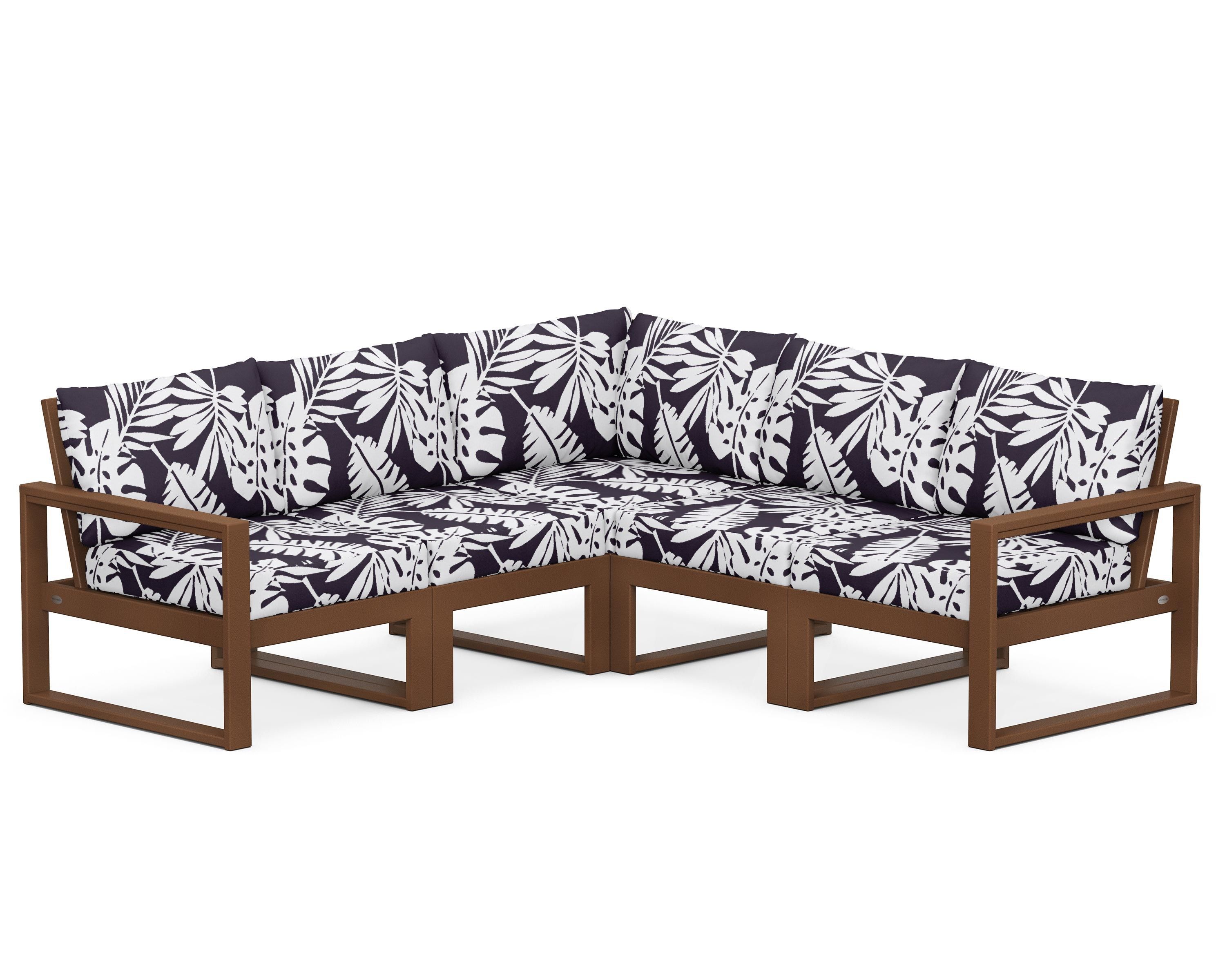 POLYWOOD® EDGE 5-Piece Modular Deep Seating Set in Teak / Leaf Navy