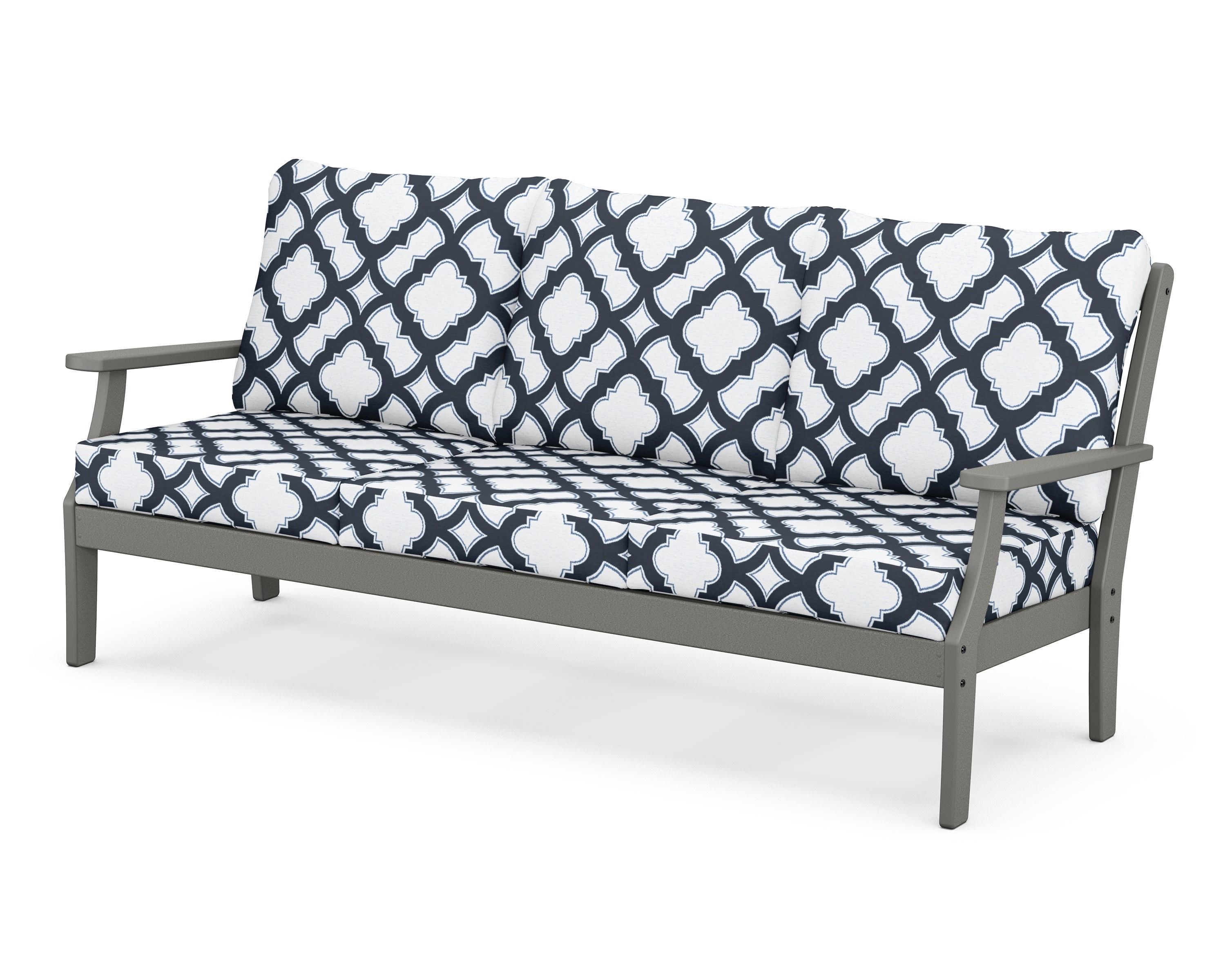 POLYWOOD® Braxton Deep Seating Sofa in Slate Grey / Trellis Marine Indigo