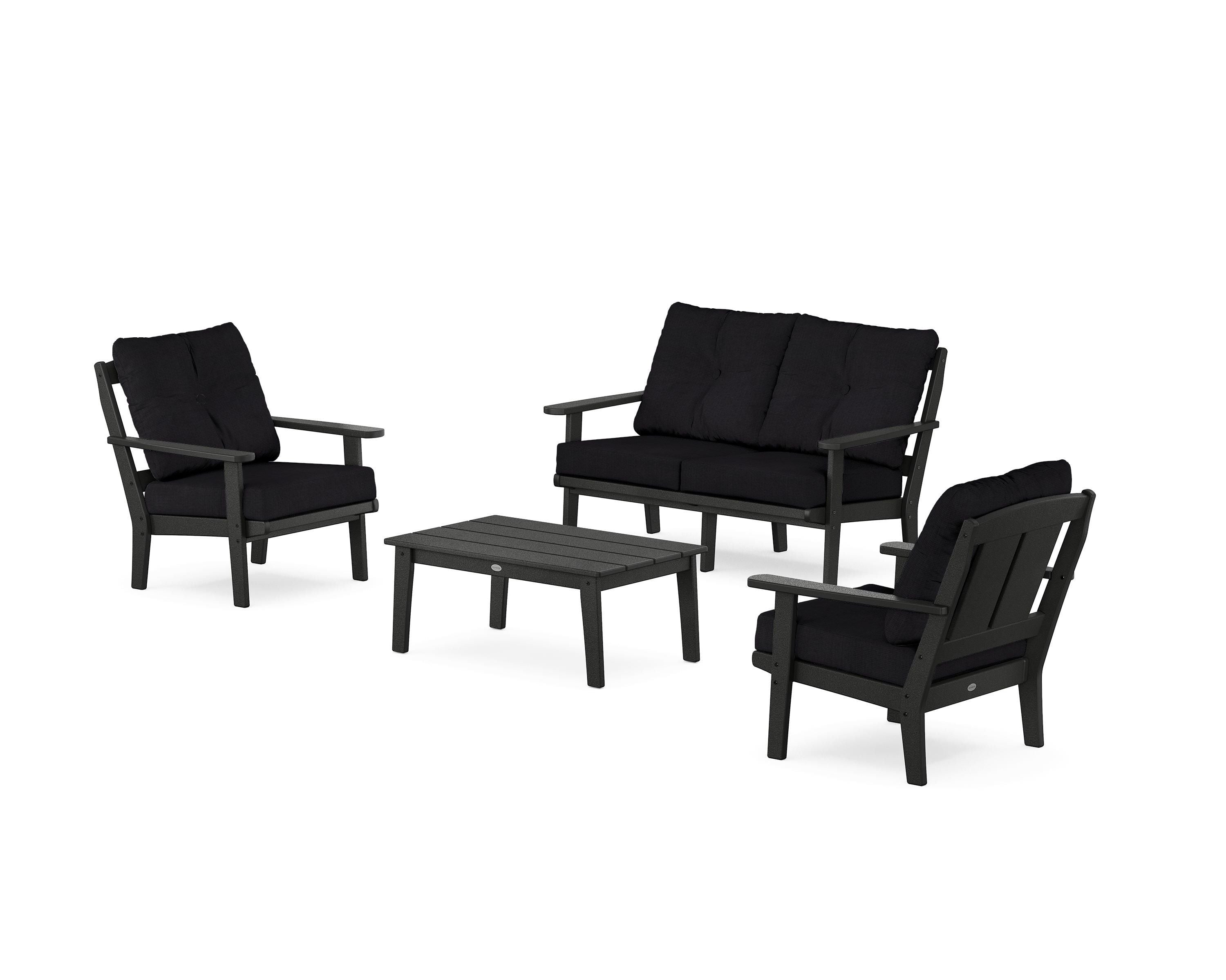 POLYWOOD® Mission 4-Piece Deep Seating Set with Loveseat in Black / Midnight Linen