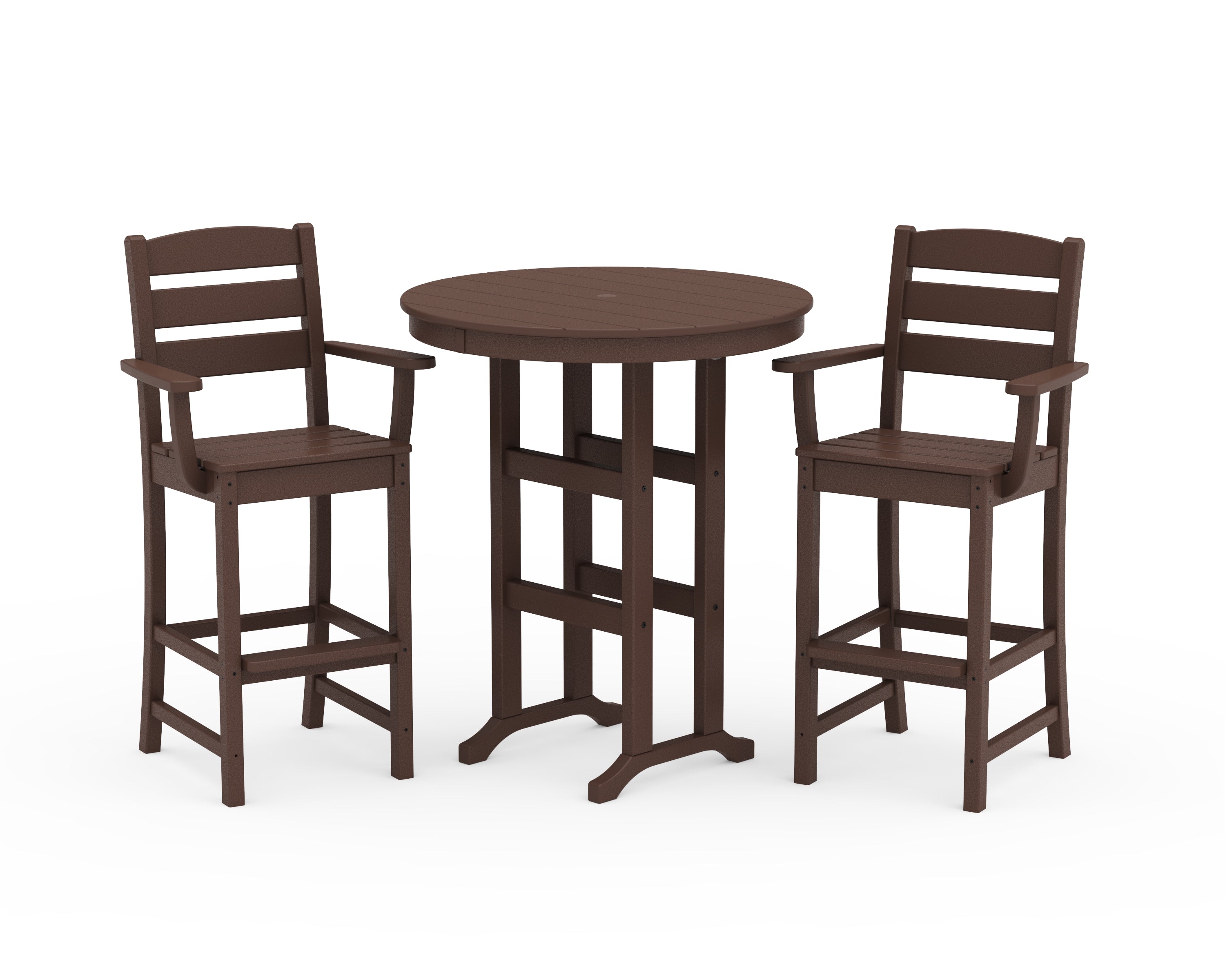 POLYWOOD® Lakeside 3-Piece Round Bar Arm Chair Set in Mahogany