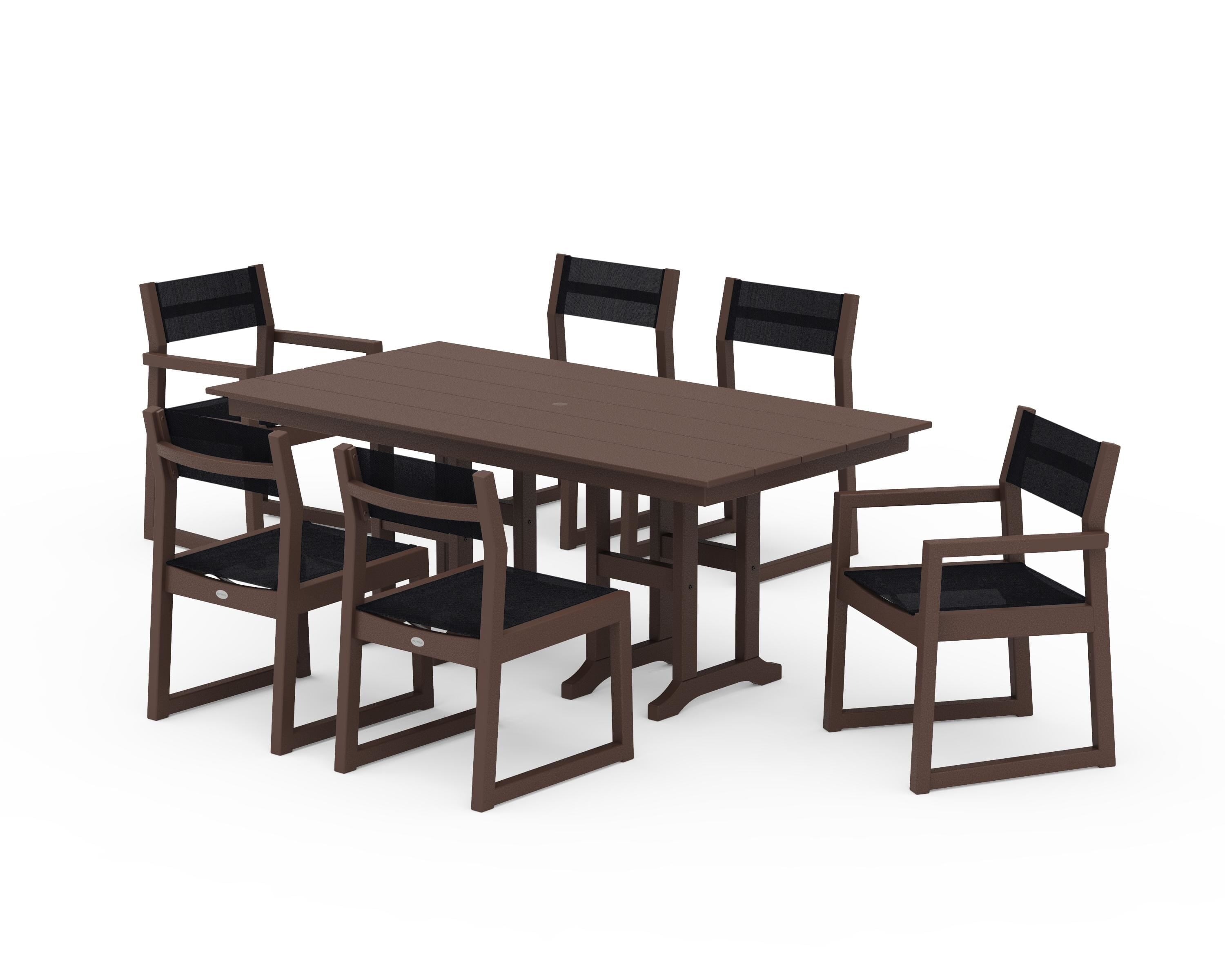POLYWOOD® EDGE Sling 7-Piece Farmhouse Dining Set in Mahogany / Black Sling