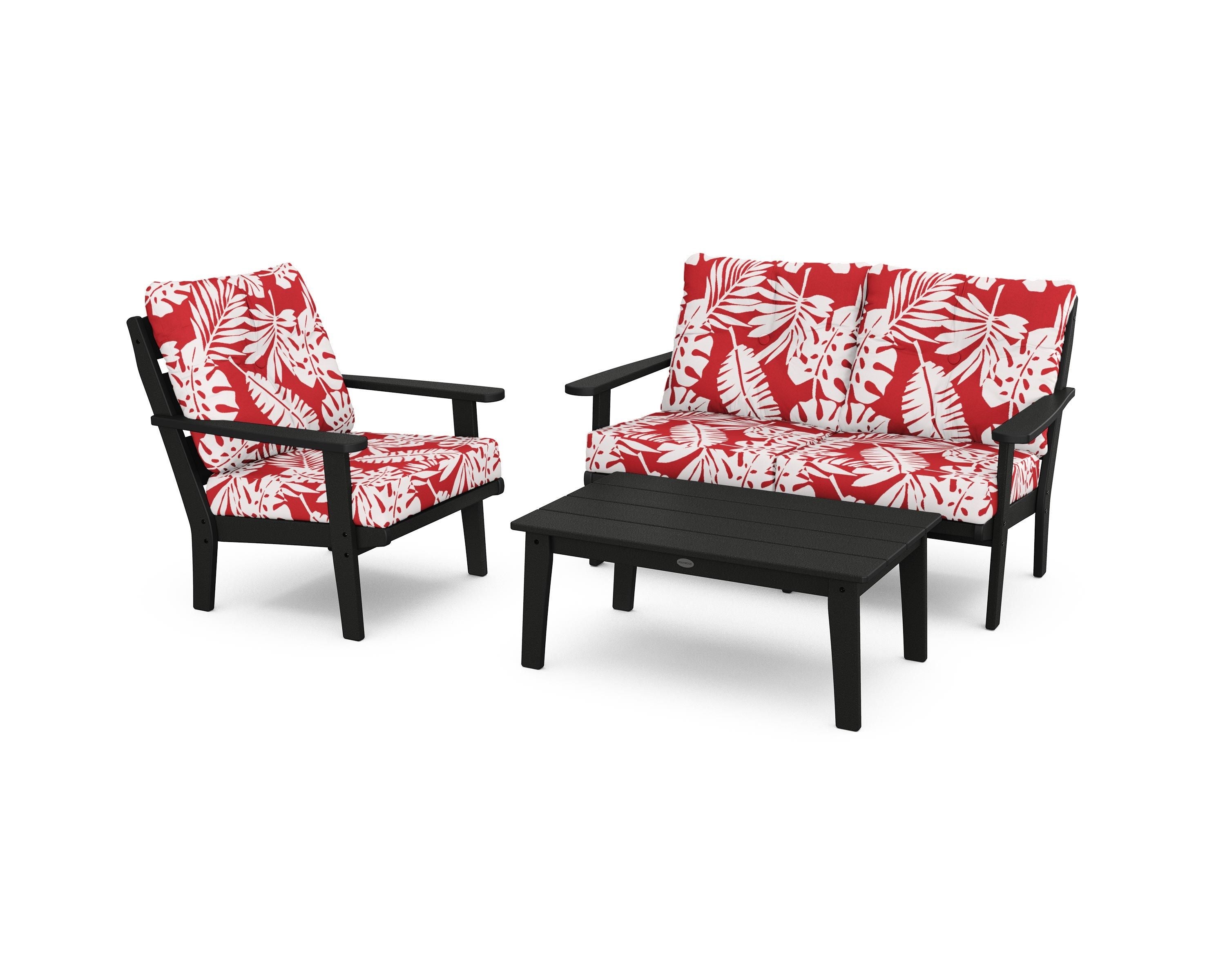 POLYWOOD® Lakeside 3-Piece Deep Seating Set in Black / Leaf Crimson