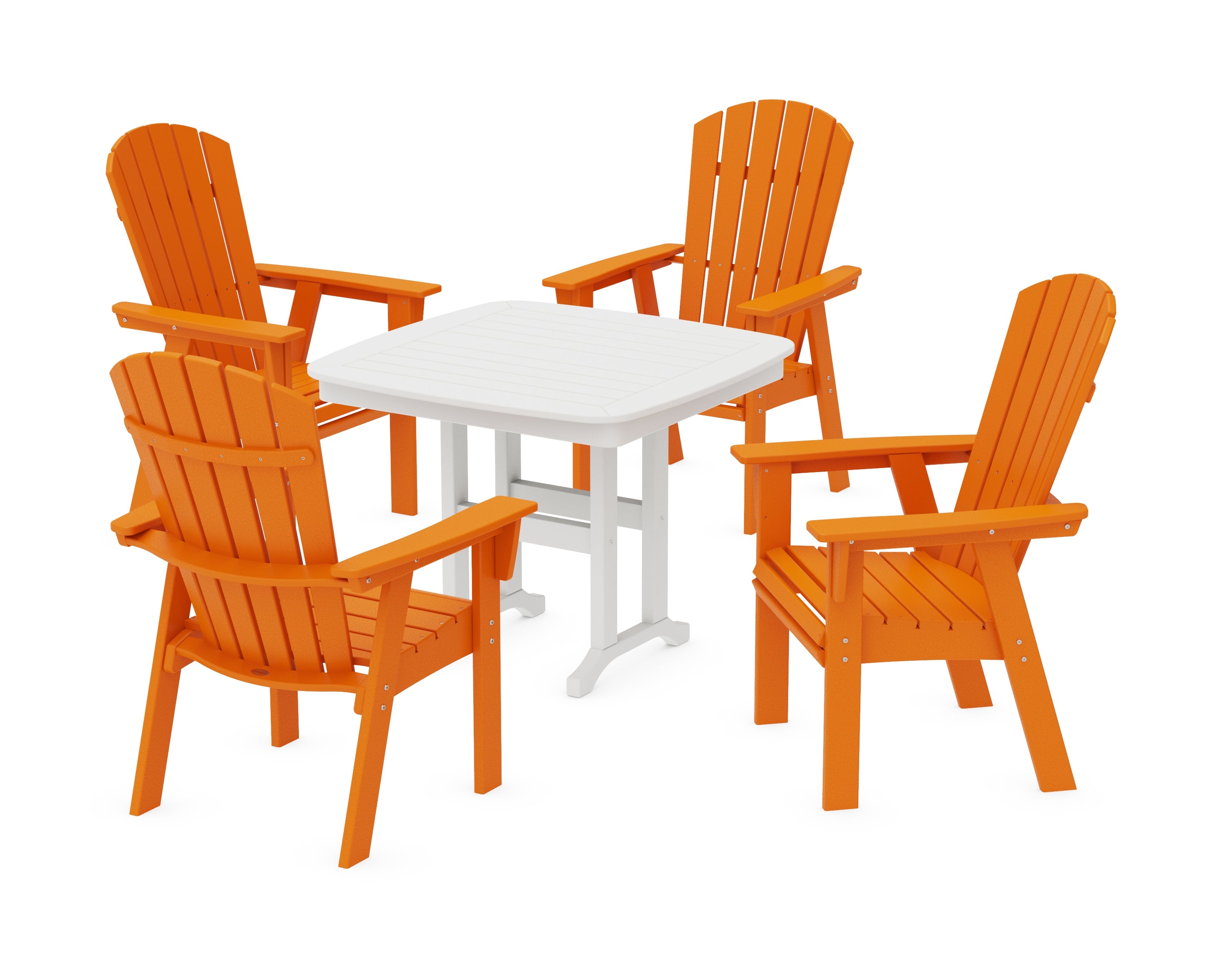 POLYWOOD® Nautical Curveback Adirondack 5-Piece Dining Set in Tangerine / White