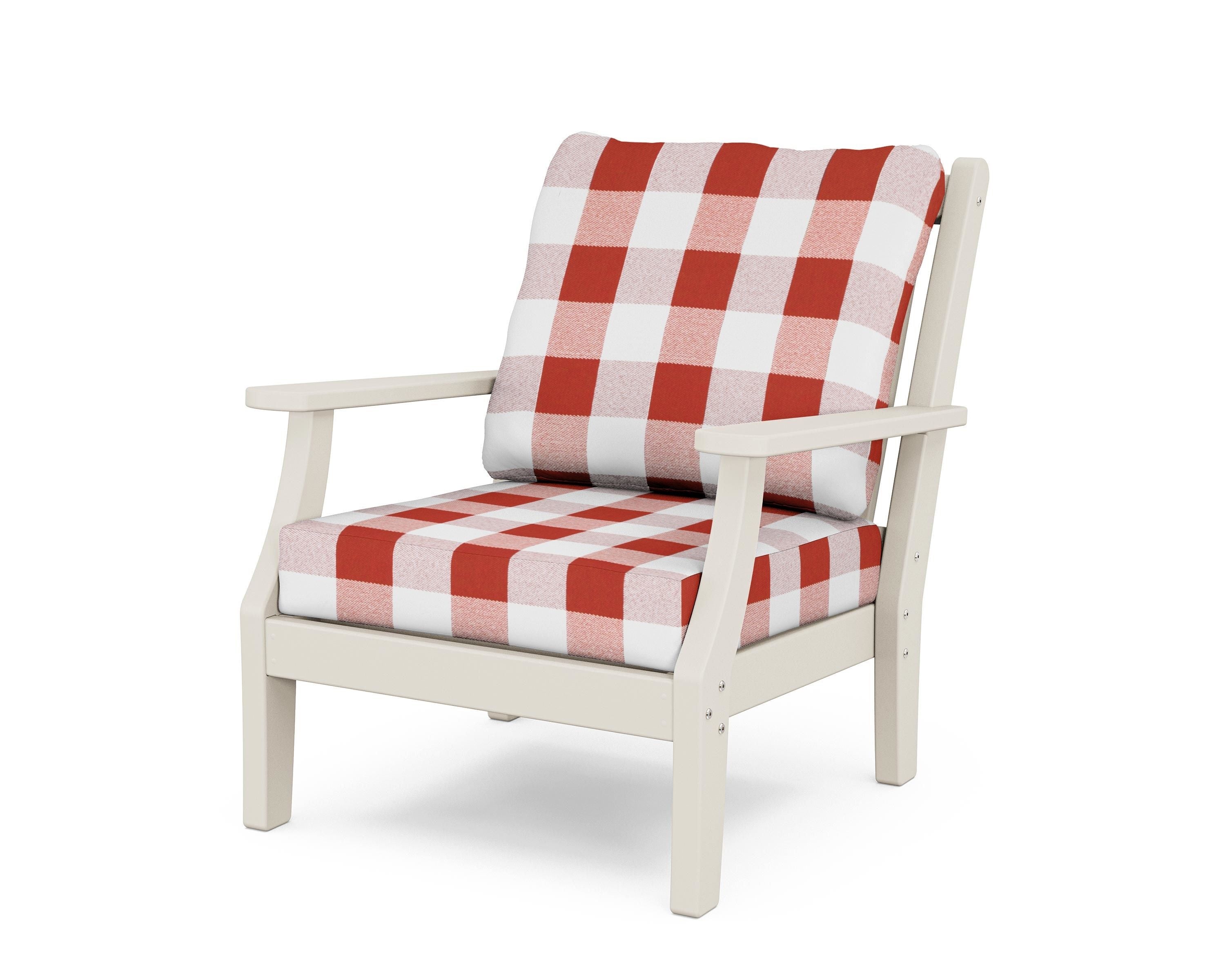 Country Living Wovendale Deep Seating Chair in Sand / Buffalo Plaid Crimson