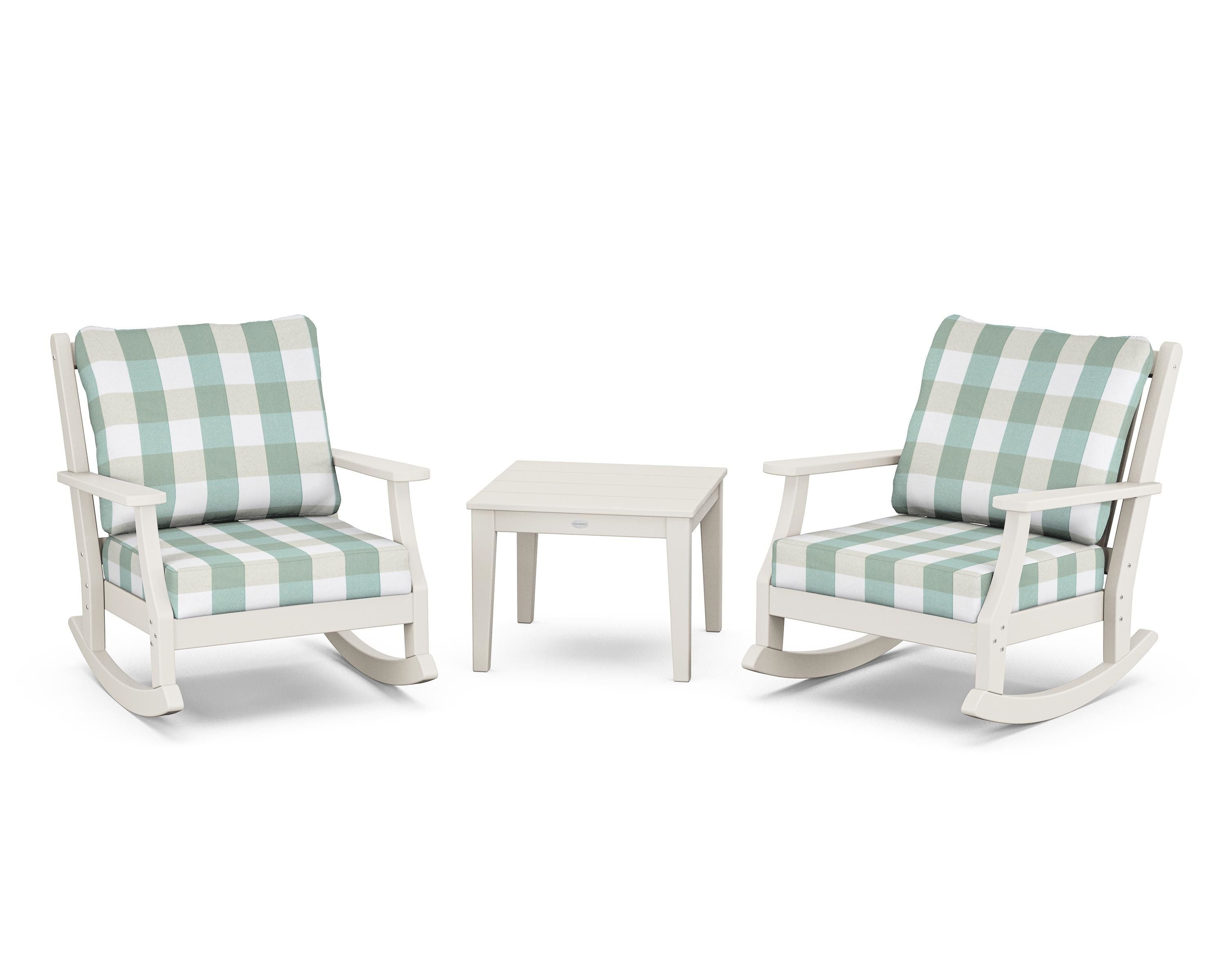 Country Living Wovendale 3-Piece Deep Seating Rocker Set in Sand / Buffalo Plaid Glacier Spa