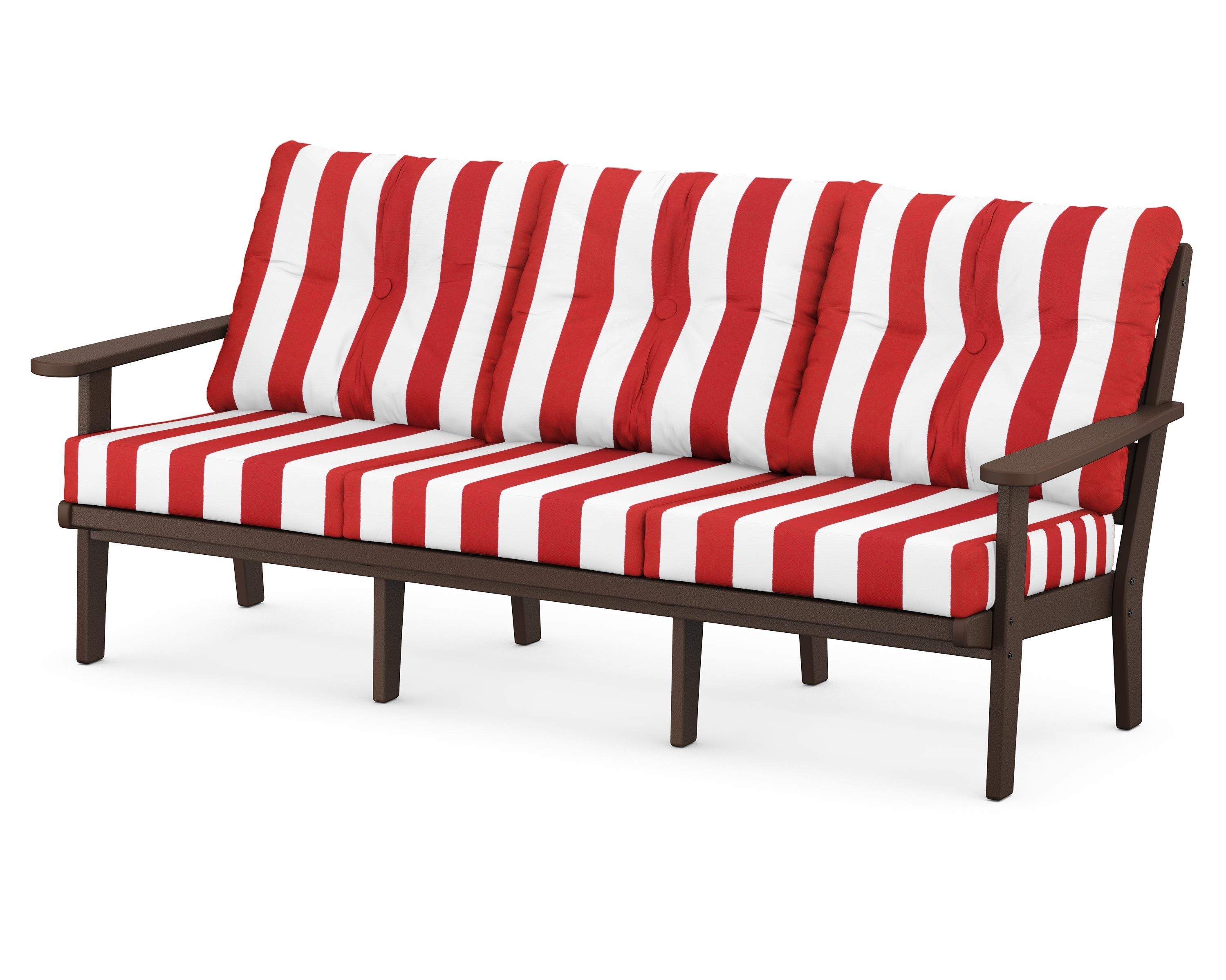 POLYWOOD® Lakeside Deep Seating Sofa in Mahogany / Cabana Stripe Crimson