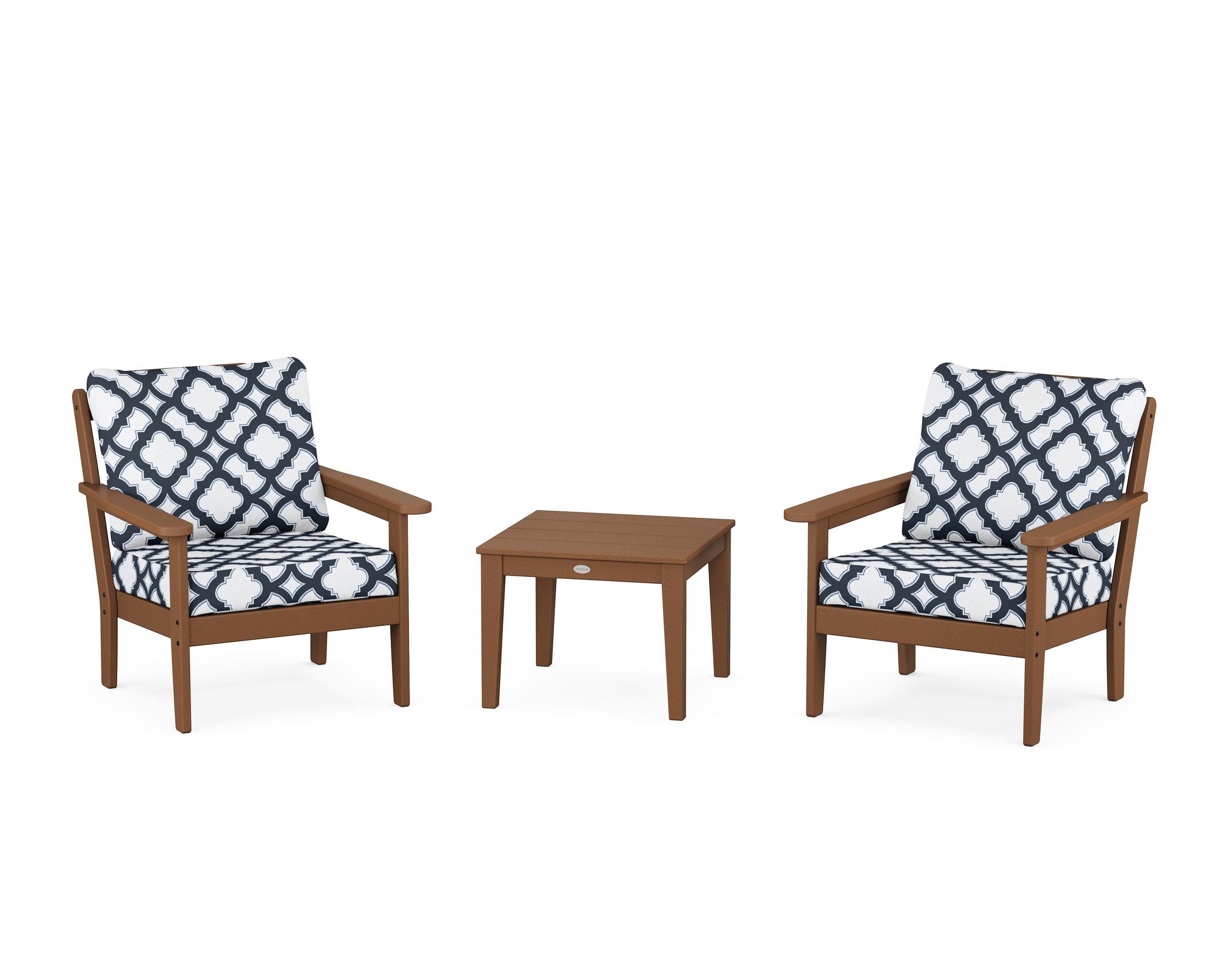 Country Living Cottage 3-Piece Deep Seating Set in Teak / Trellis Marine Indigo